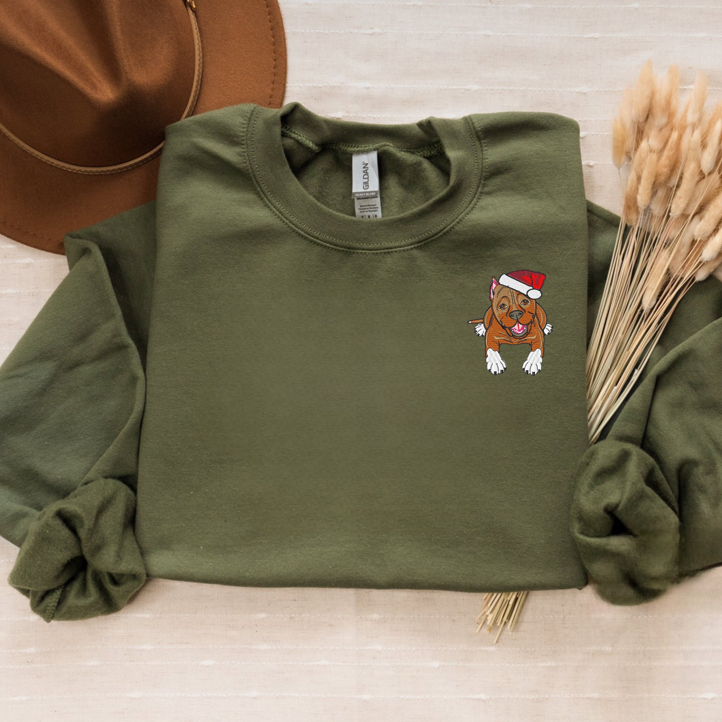 Christmas Dog Santa Embroidered Sweatshirt - Festive Winter Apparel