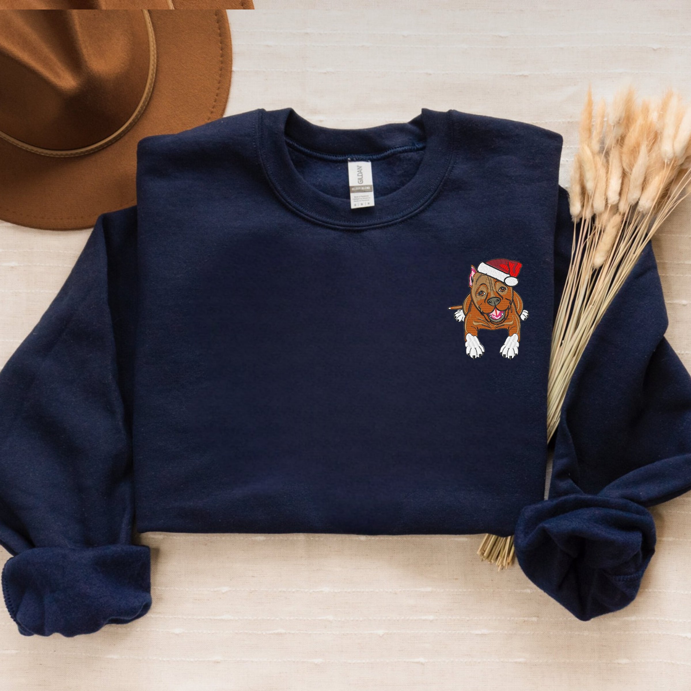 Christmas Dog Santa Embroidered Sweatshirt - Festive Winter Apparel