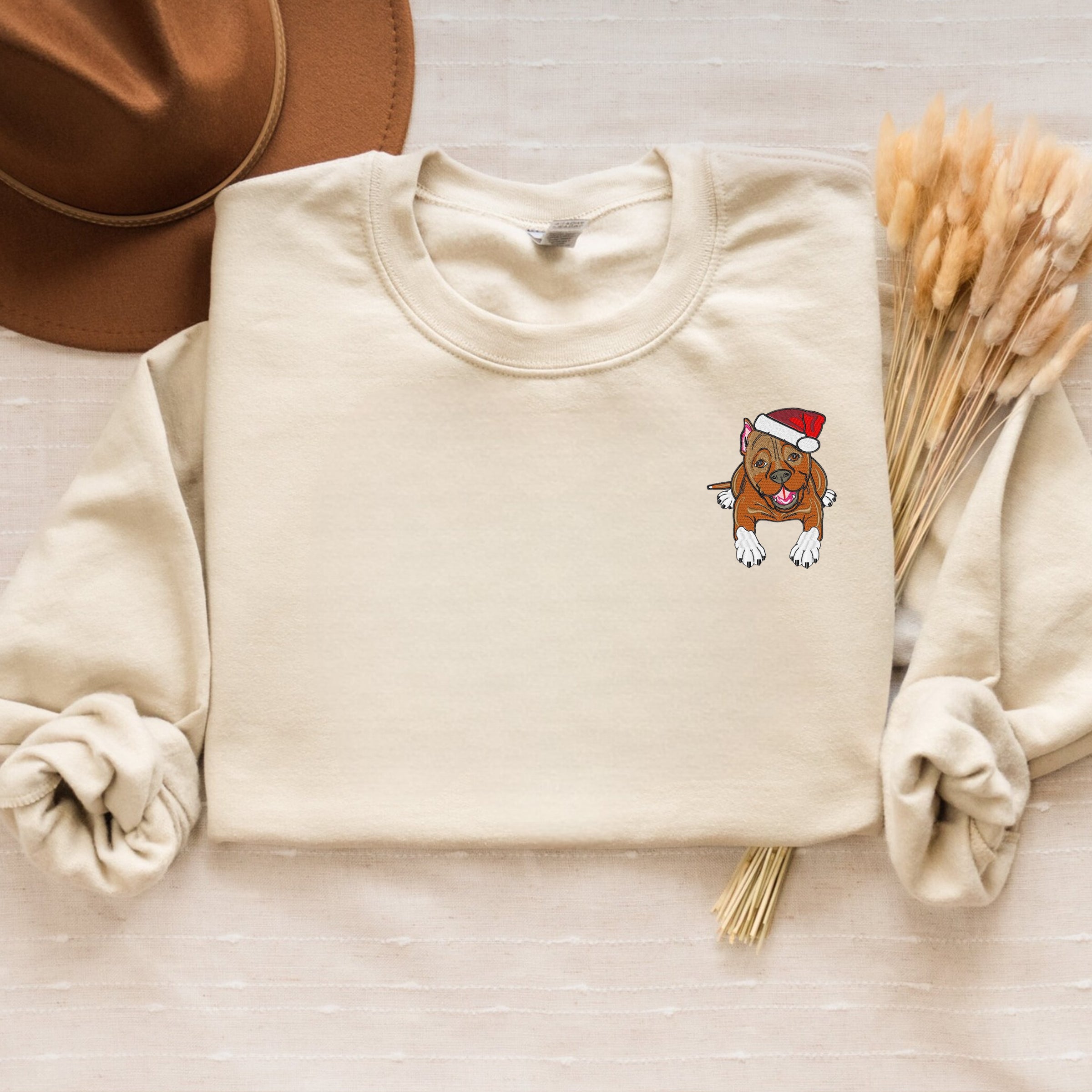 Christmas Dog Santa Embroidered Sweatshirt - Festive Winter Apparel