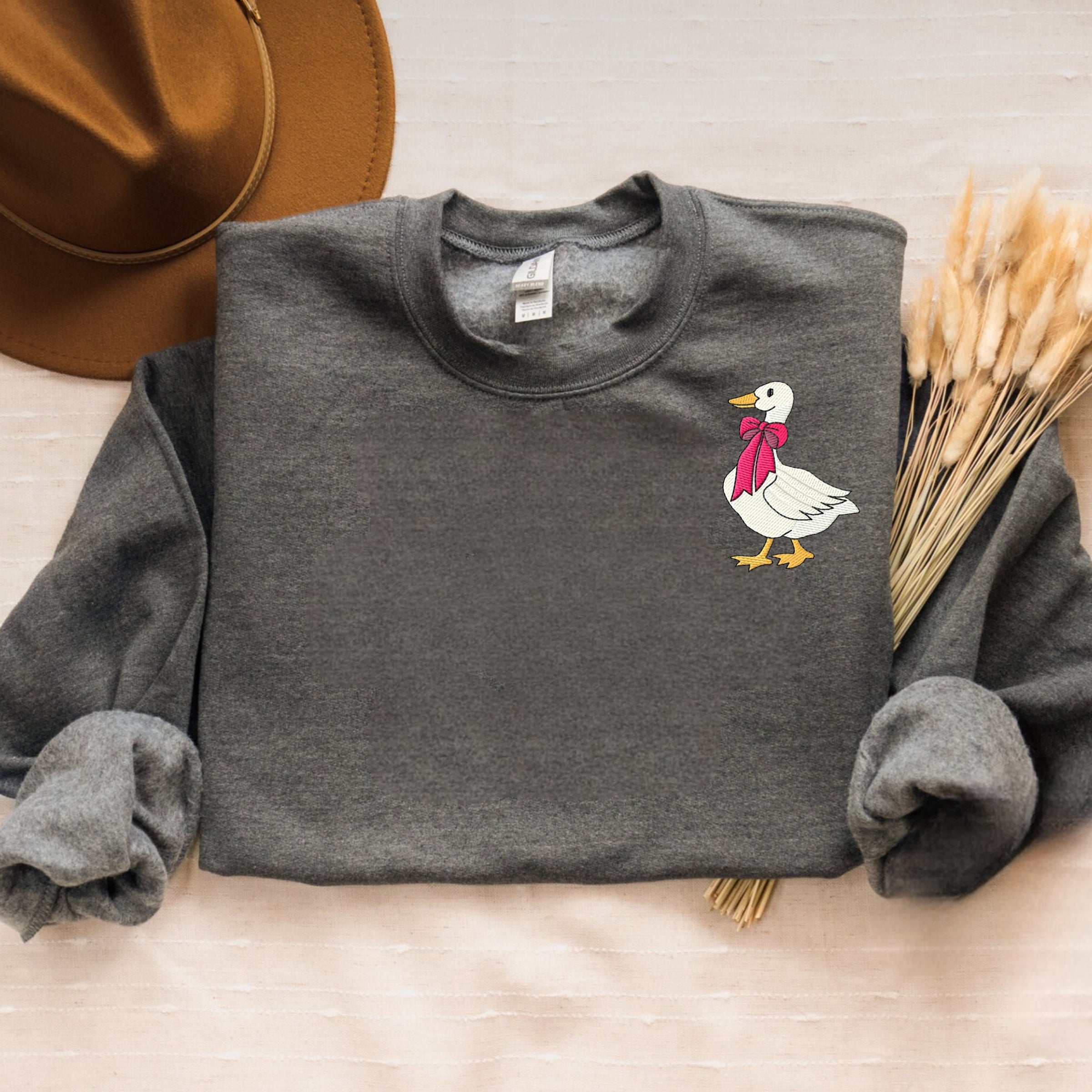 Festive Goose Embroidered Holiday Sweatshirt/Crewneck, Winter Duck Design