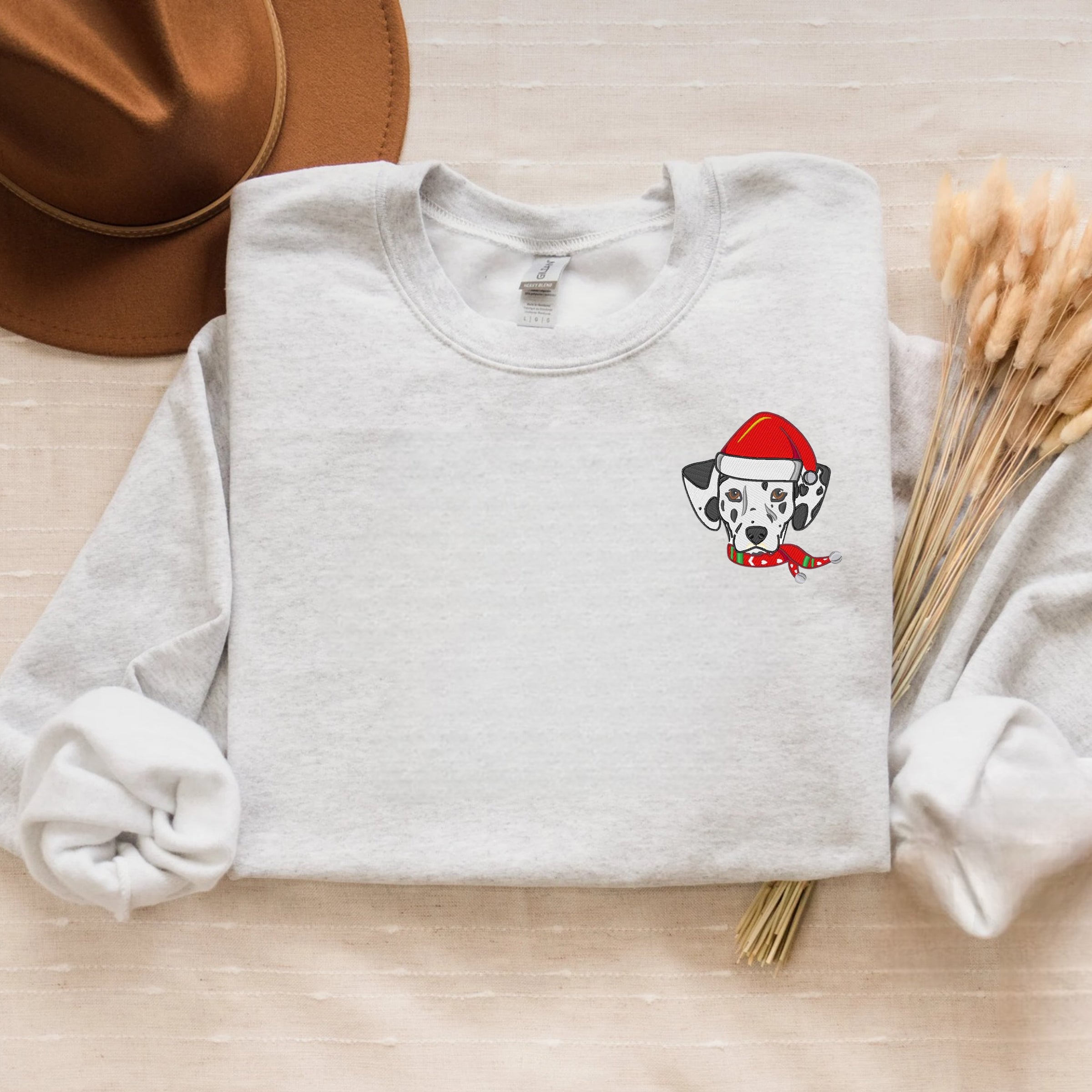 Embroidered Christmas Dalmatian Sweatshirt - Festive Dog Santa Hoodie