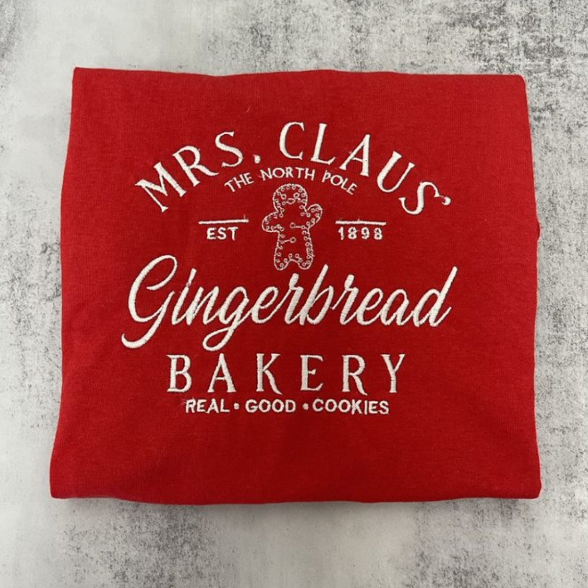 Festive Mrs Claus Gingerbread Bakery Embroidered Sweatshirt for Christmas