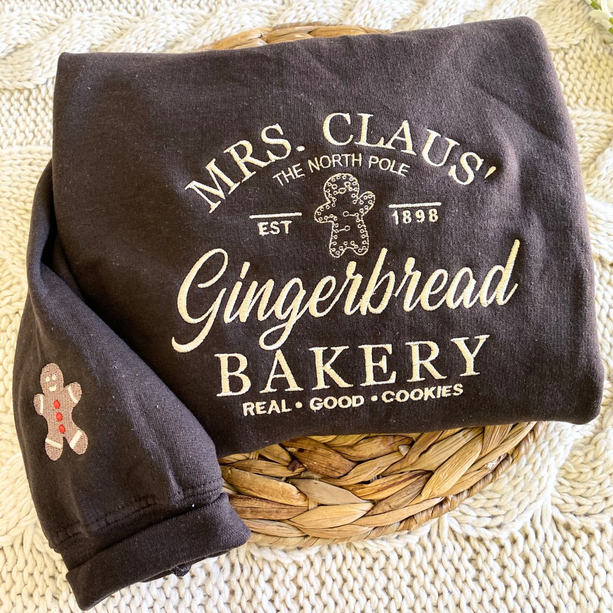 Festive Mrs Claus Gingerbread Bakery Embroidered Sweatshirt for Christmas