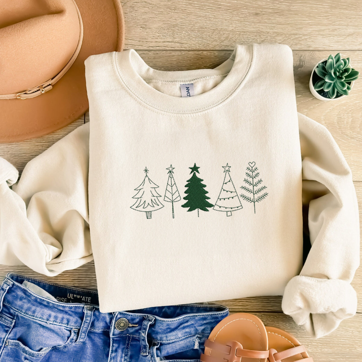 Holiday Pine Tree Crewneck Sweatshirt in Various Colors