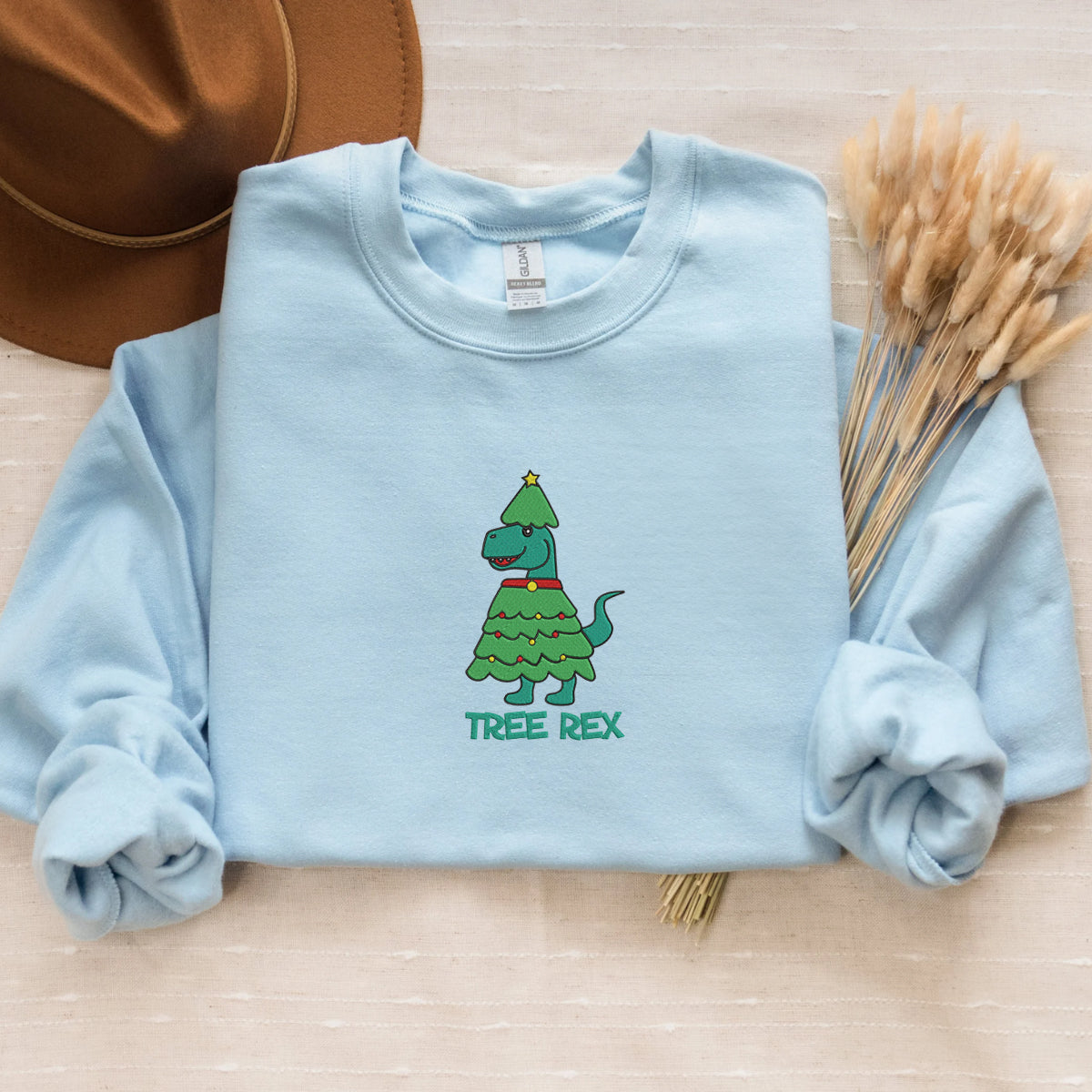 Whimsical Christmas Tree Rex Sweatshirt in Crewneck or Hoodie Style
