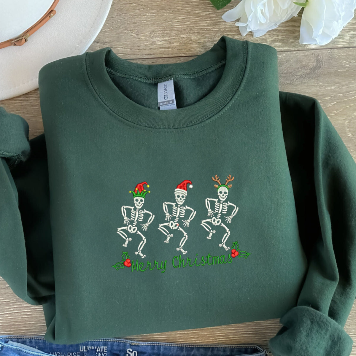 Funny Christmas Skeletons Sweatshirt | Unique Holiday Apparel