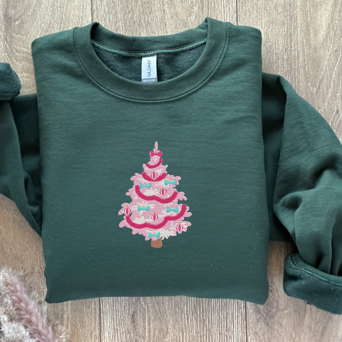 Festive Pink Tree Holiday Sweatshirt for Women & Men