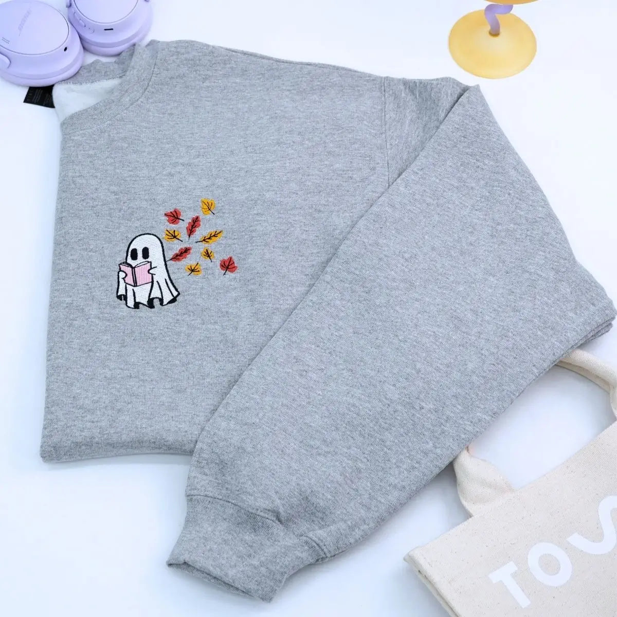 Ghost Halloween Book Reader Sweatshirt | Cozy Fall Embroidered Hoodie
