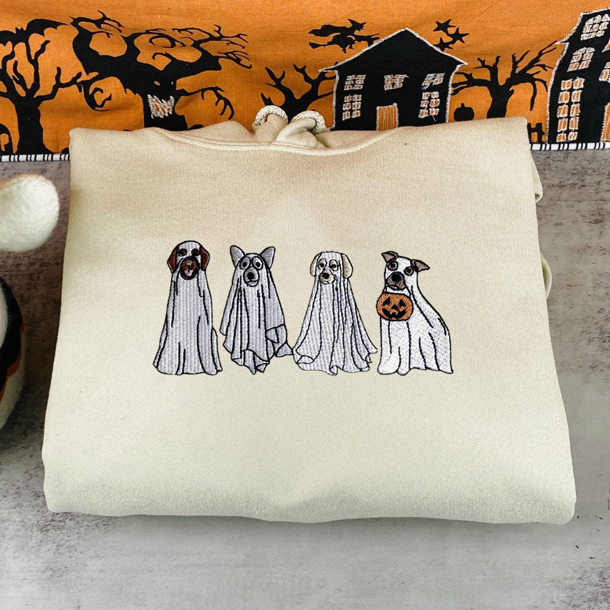 Cute Ghost Dog Halloween Sweatshirt for Dog Lovers