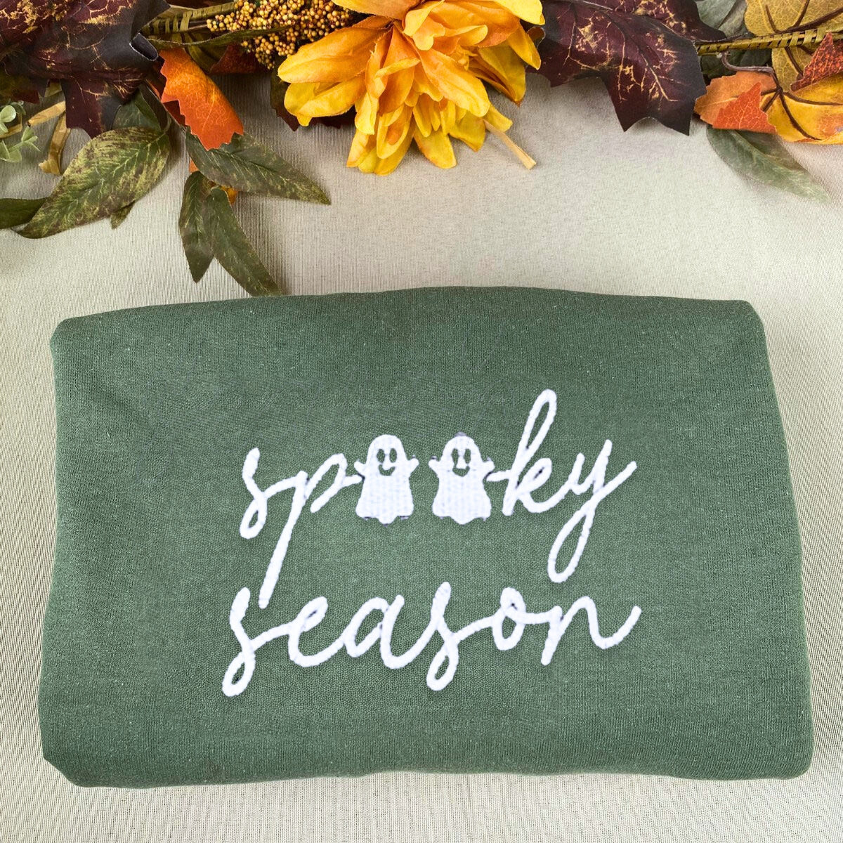 Halloween Enigma Crewneck Sweater with Ghost Embroideries