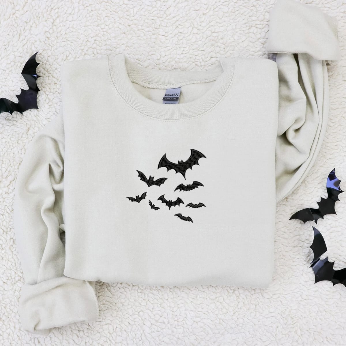 Bats Halloween Embroidered Crewneck Sweatshirt for Men Women