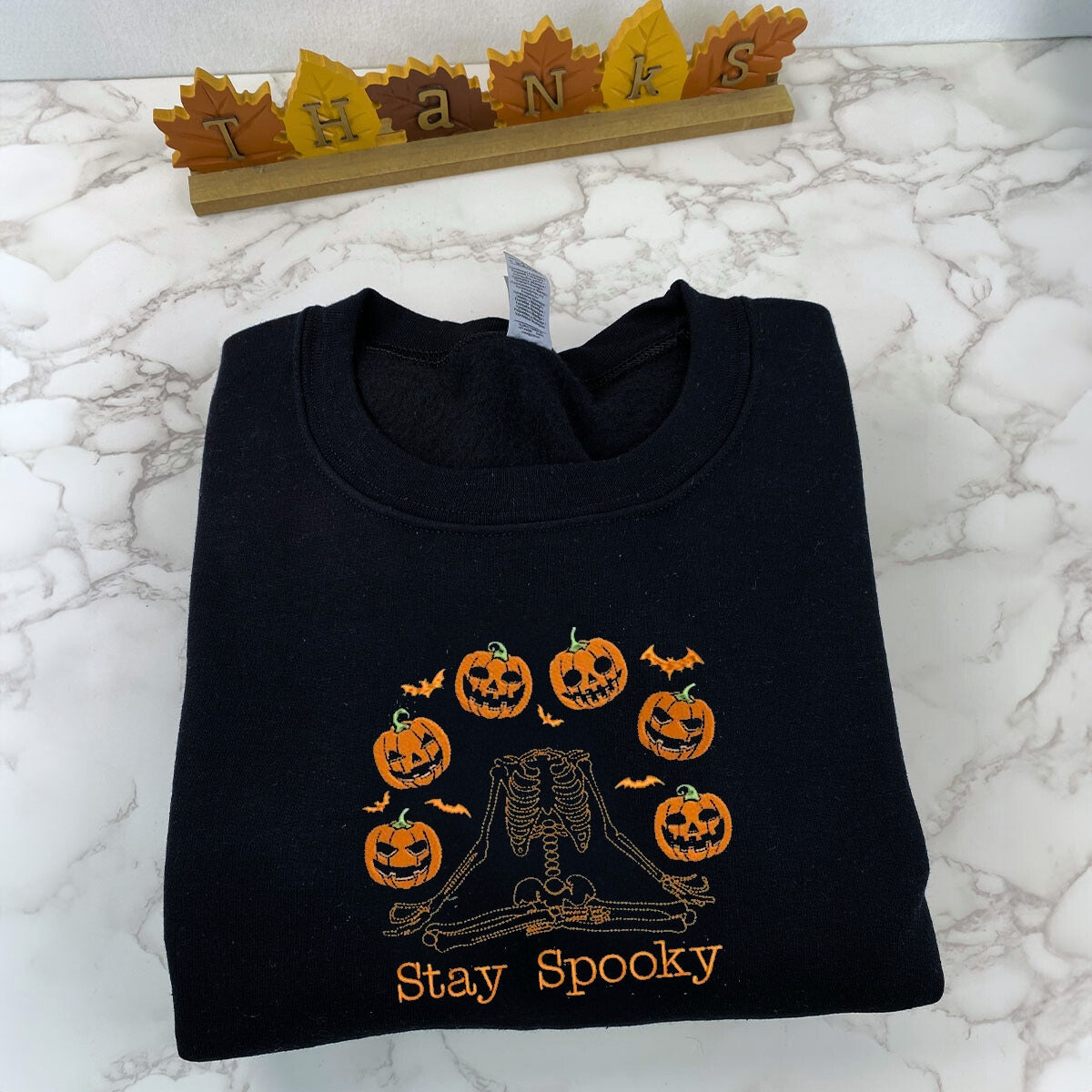 Pumpkin Embroidered Skeleton Halloween Sweatshirt
