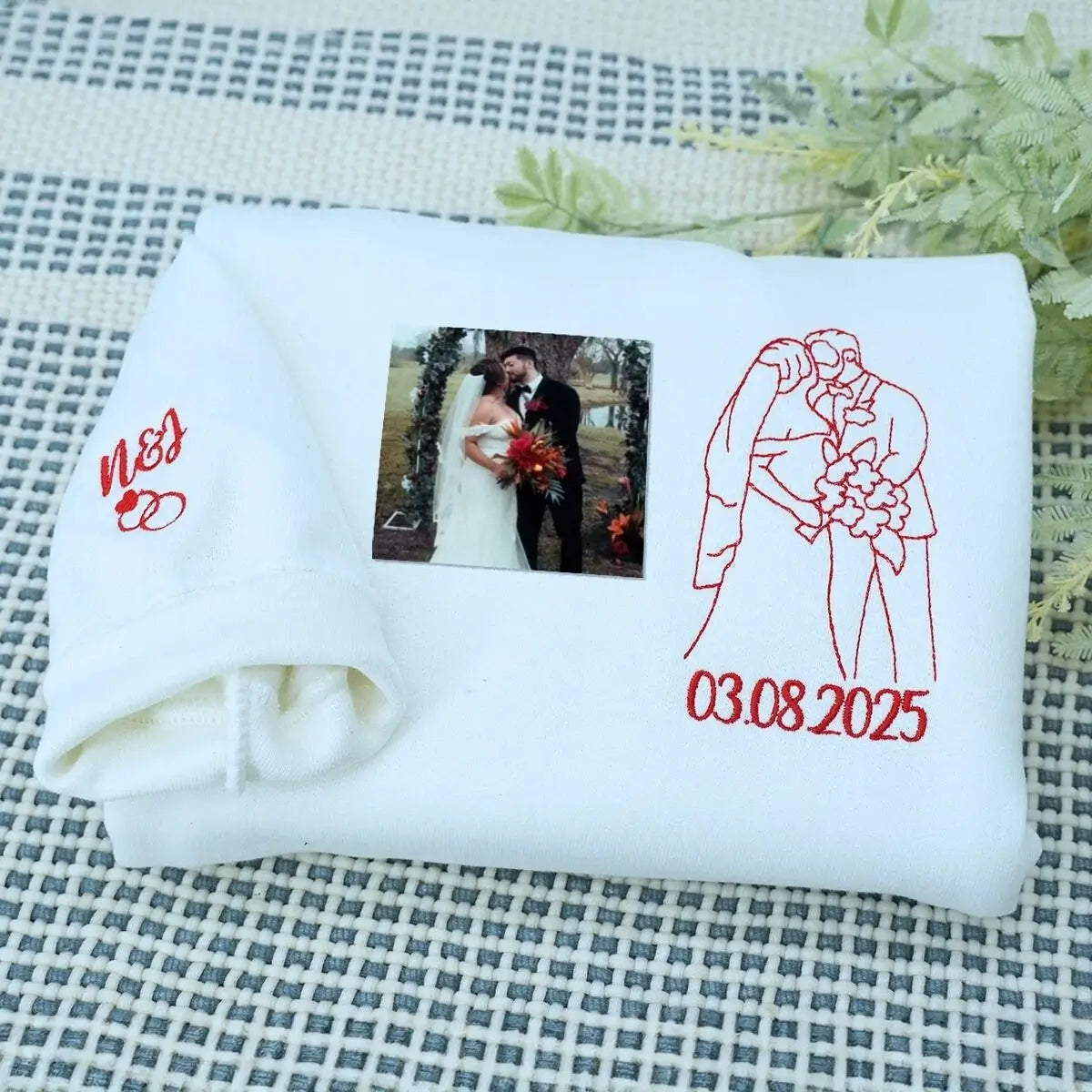 Personalized Photo Embroidered Couple Sweatshirt - Wedding Shower Gift