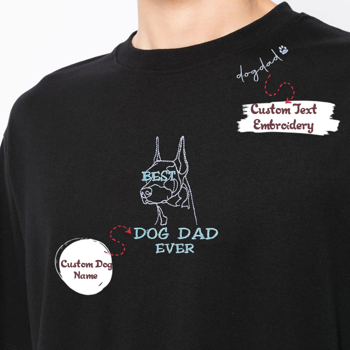Personalized Doberman Dog Dad Embroidered Collar Shirt, Custom Pet Name Shirt