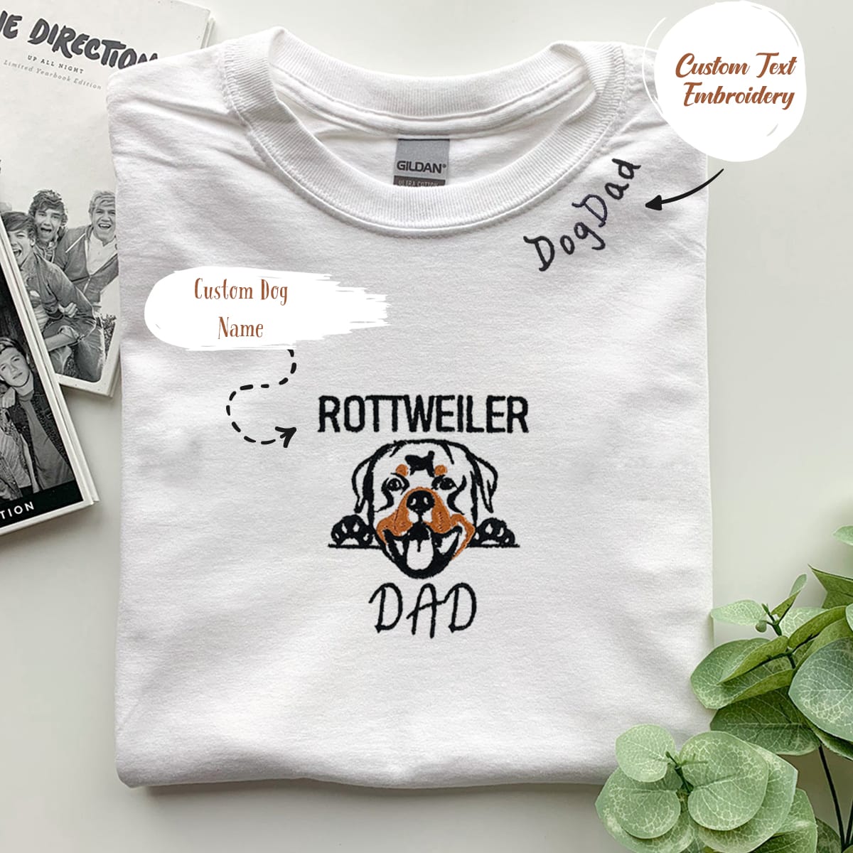 Embroidered Rottweiler Dog Dad Shirt with Personalized Collar