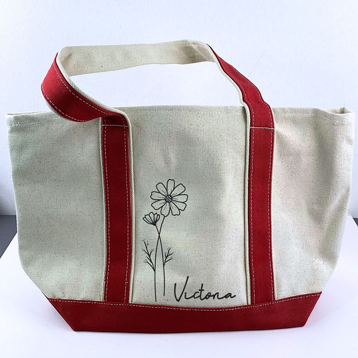 Custom Embroidered Birth Month Flower Tote Bag