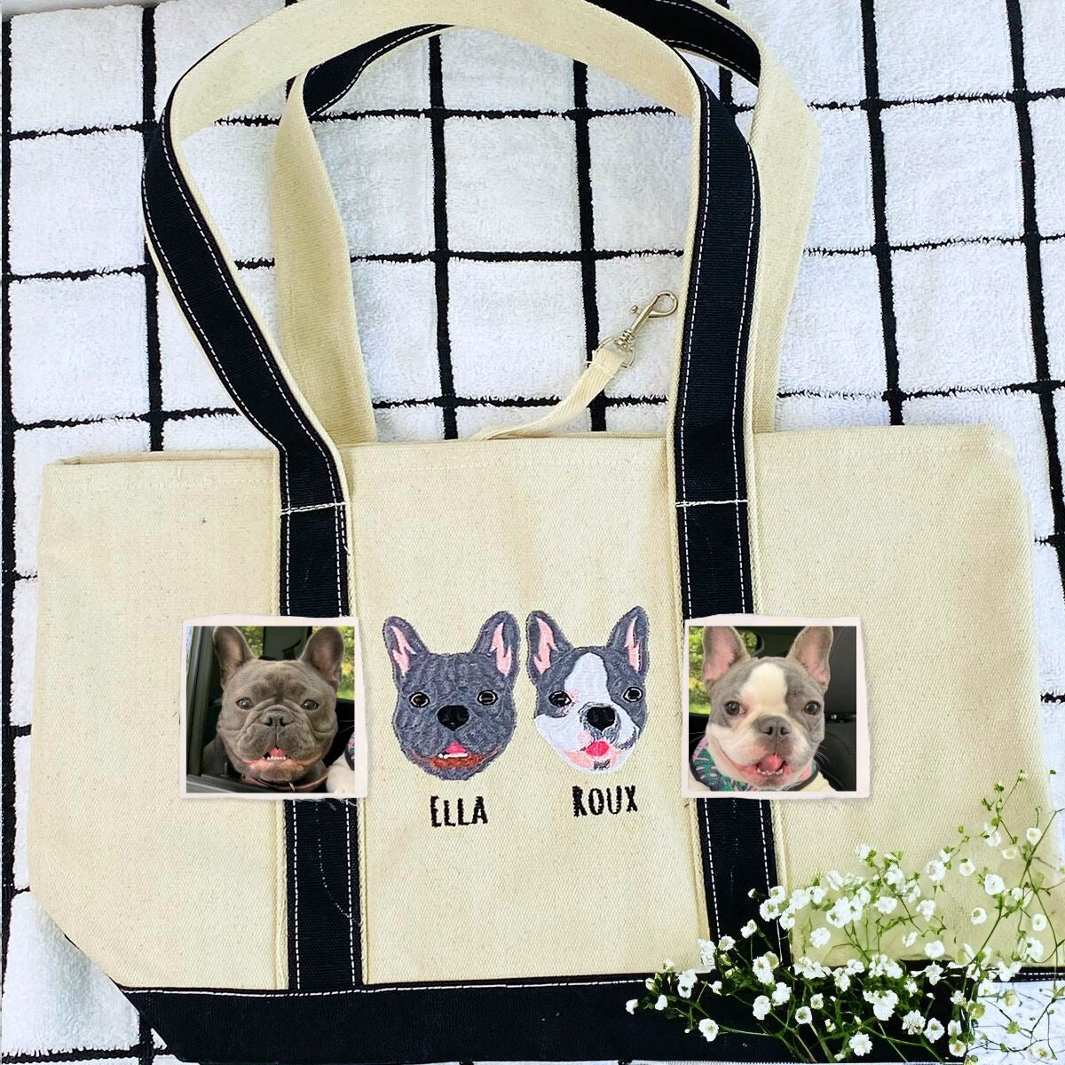 Cat Embroidered Tote Bag - Personalized Photo Gift for Cat Lovers