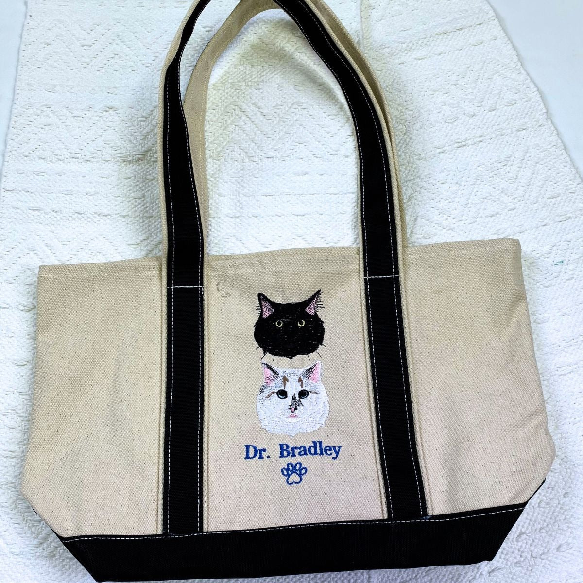 Cat Embroidered Tote Bag - Personalized Photo Gift for Cat Lovers