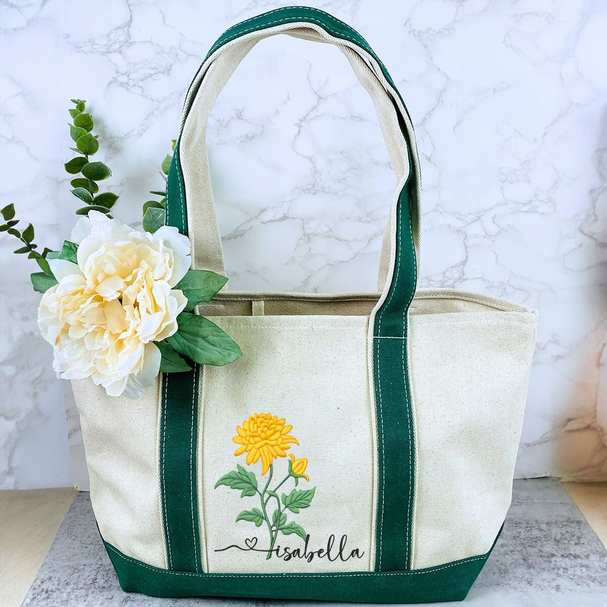 Personalized Birth Month Flower Tote Bag - Celebrate Her Unique Style