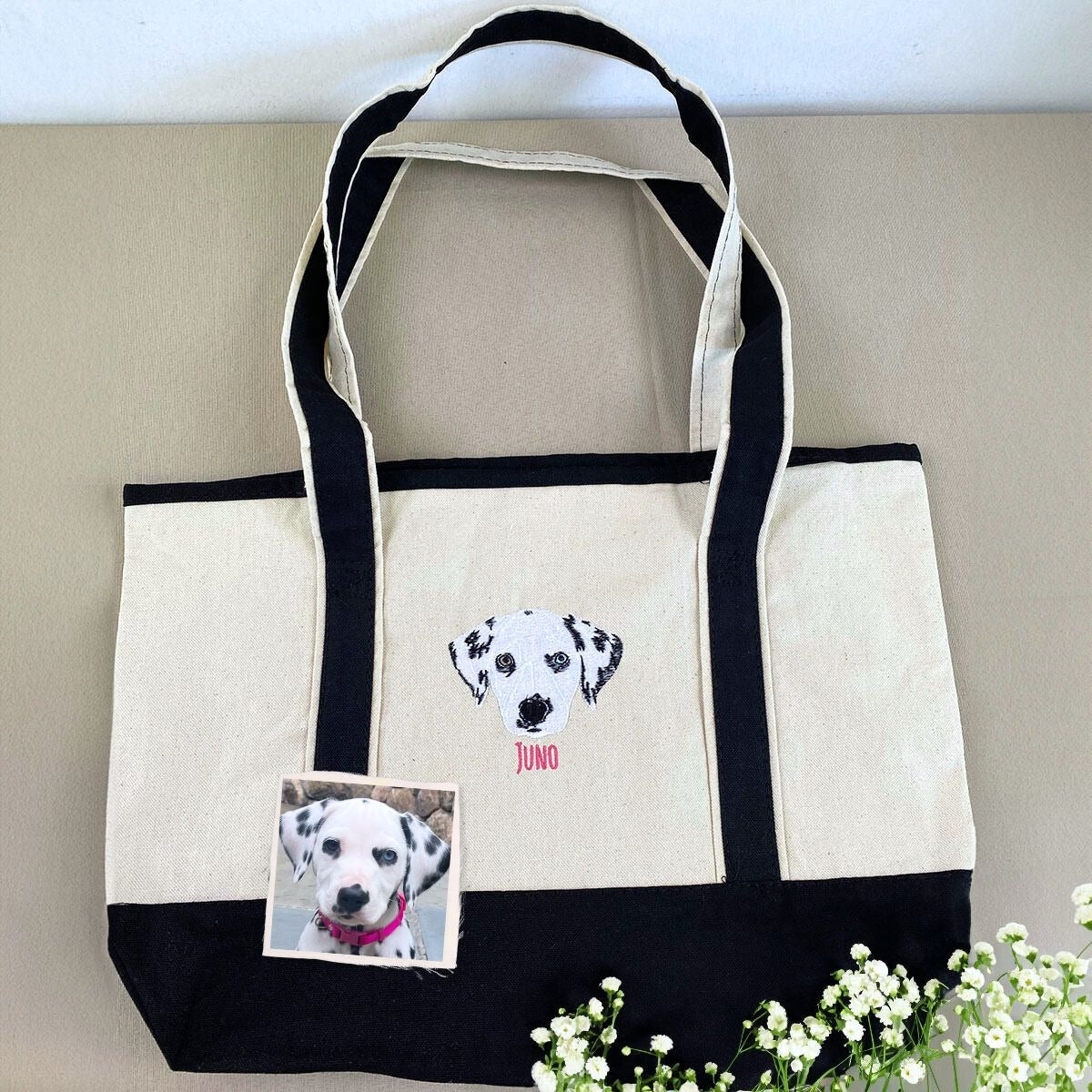 Cat Embroidered Tote Bag - Personalized Photo Gift for Cat Lovers