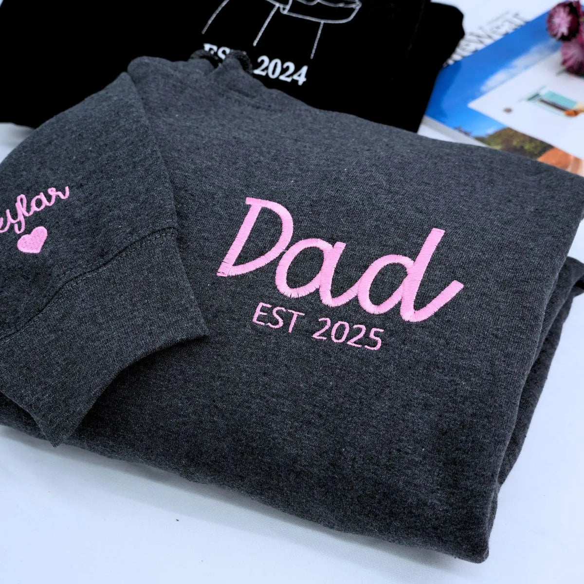 Personalized Fathers Day Hoodie with Embroidered Est 2023 Any Year
