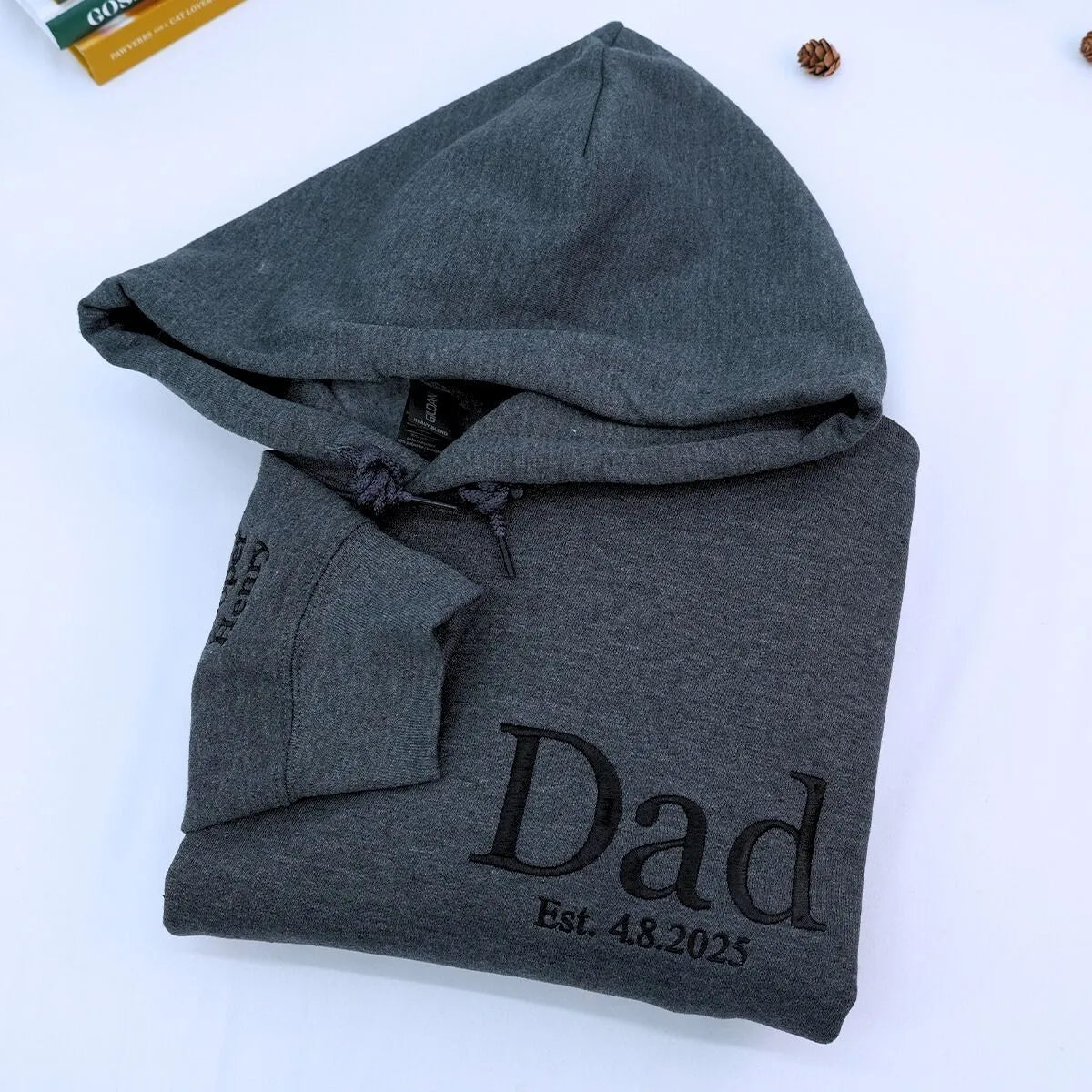 Personalized Fathers Day Hoodie with Embroidered Est 2023 Any Year