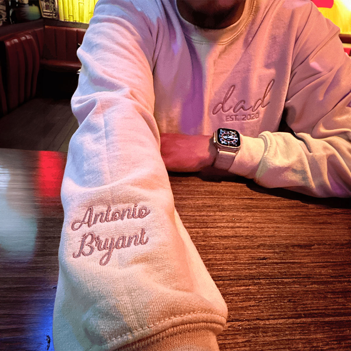Personalized Fathers Day Hoodie with Embroidered Est 2023 Any Year