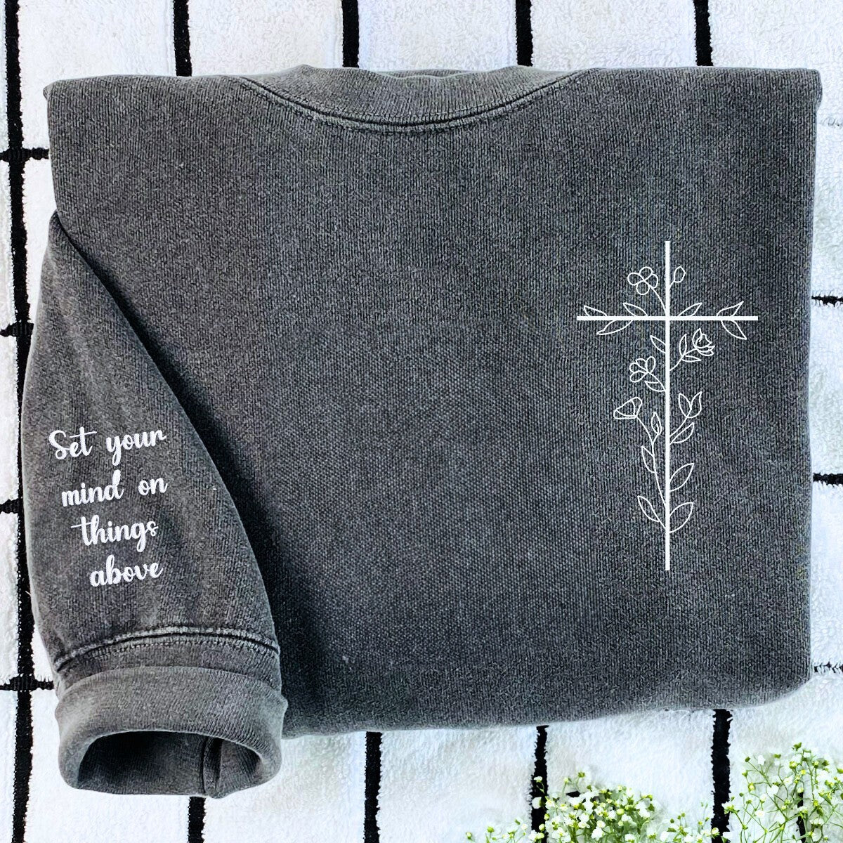 Embroidered Floral Cross Sweatshirt - Faithful Style Statement