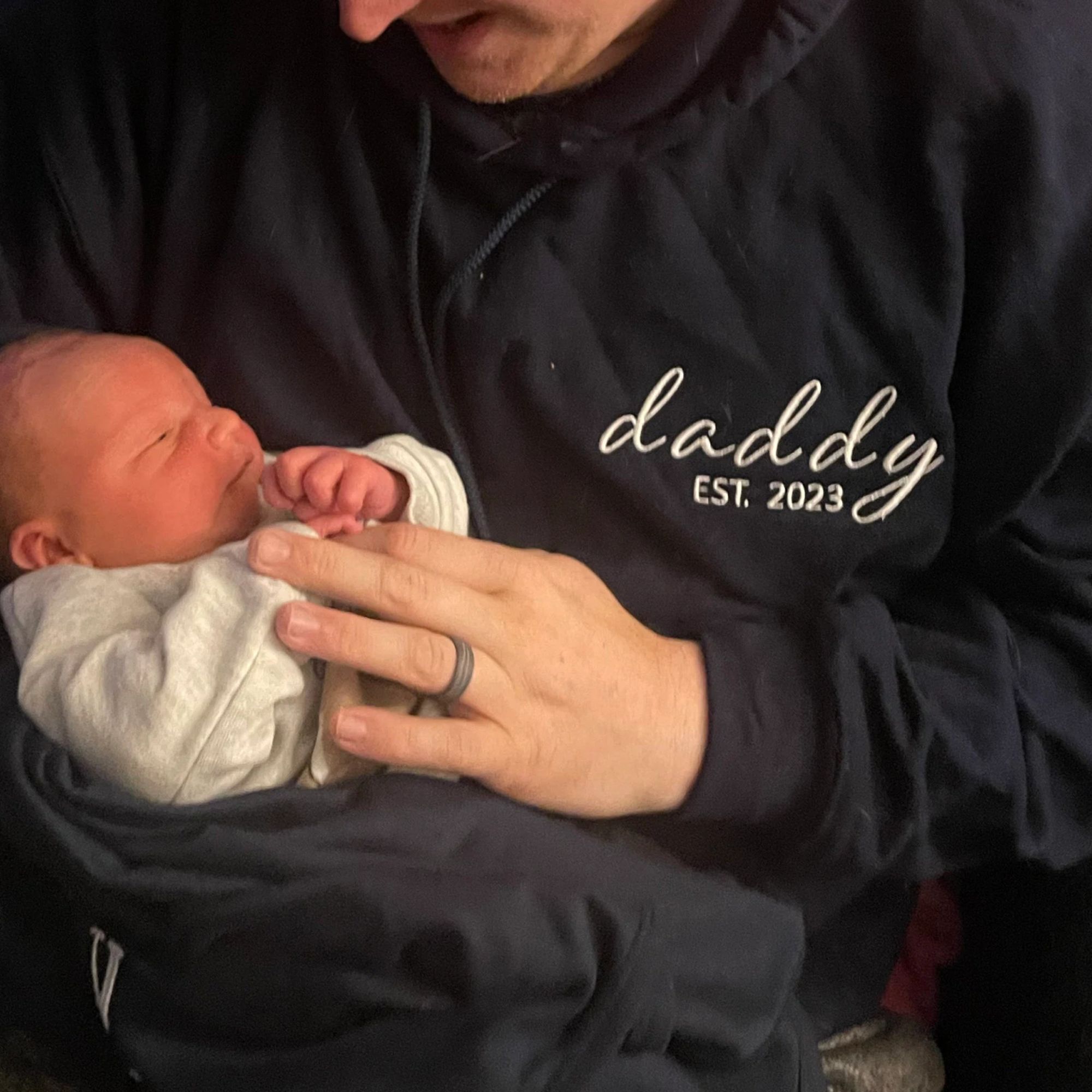 Personalized Fathers Day Hoodie with Embroidered Est 2023 Any Year