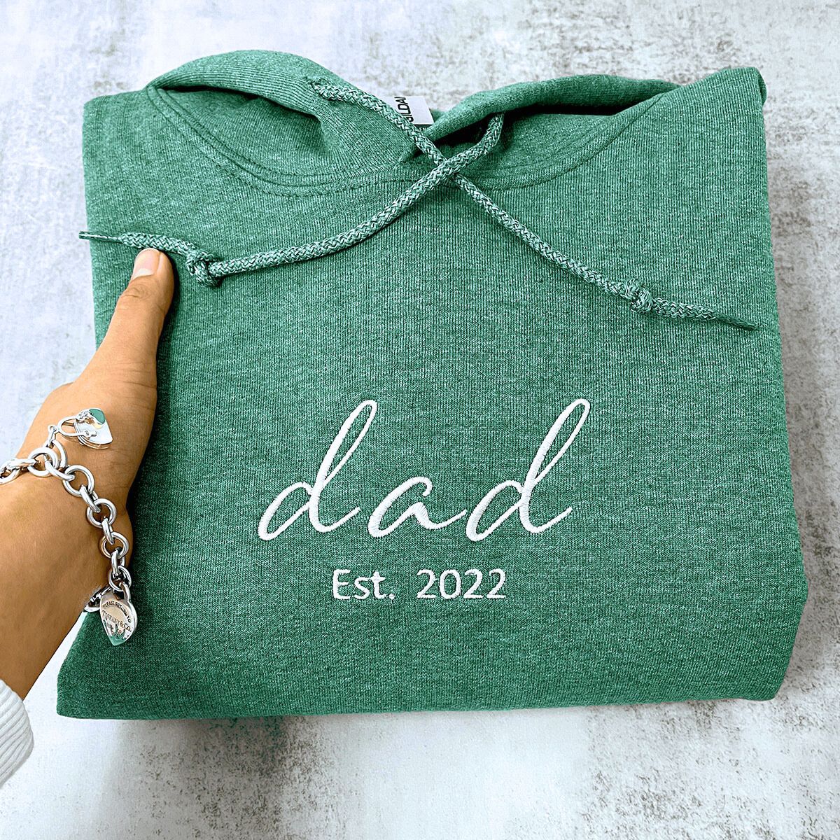 Personalized Fathers Day Hoodie with Embroidered Est 2023 Any Year