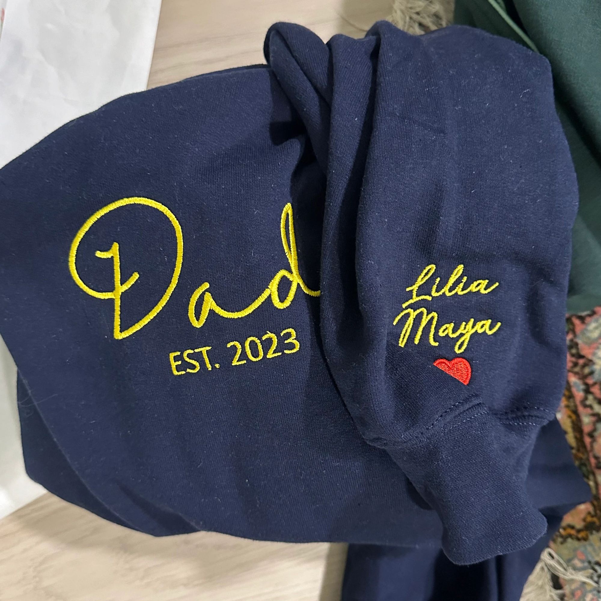 Personalized Fathers Day Hoodie with Embroidered Est 2023 Any Year
