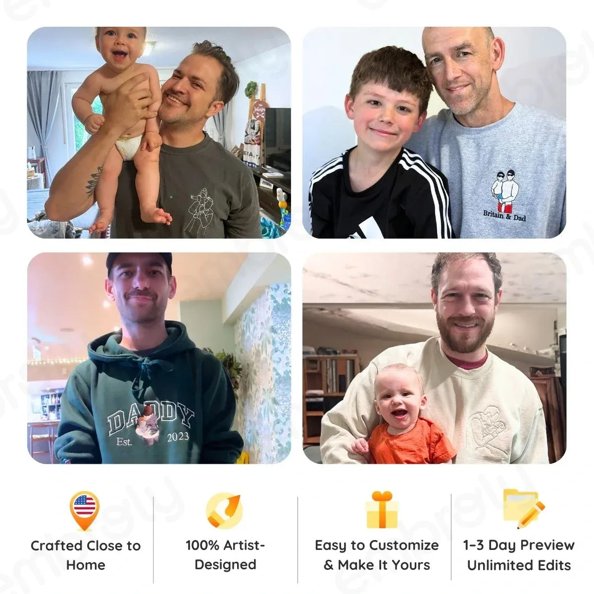 Custom Portrait Embroidered Grandpa Sweatshirt - Personalized Gift