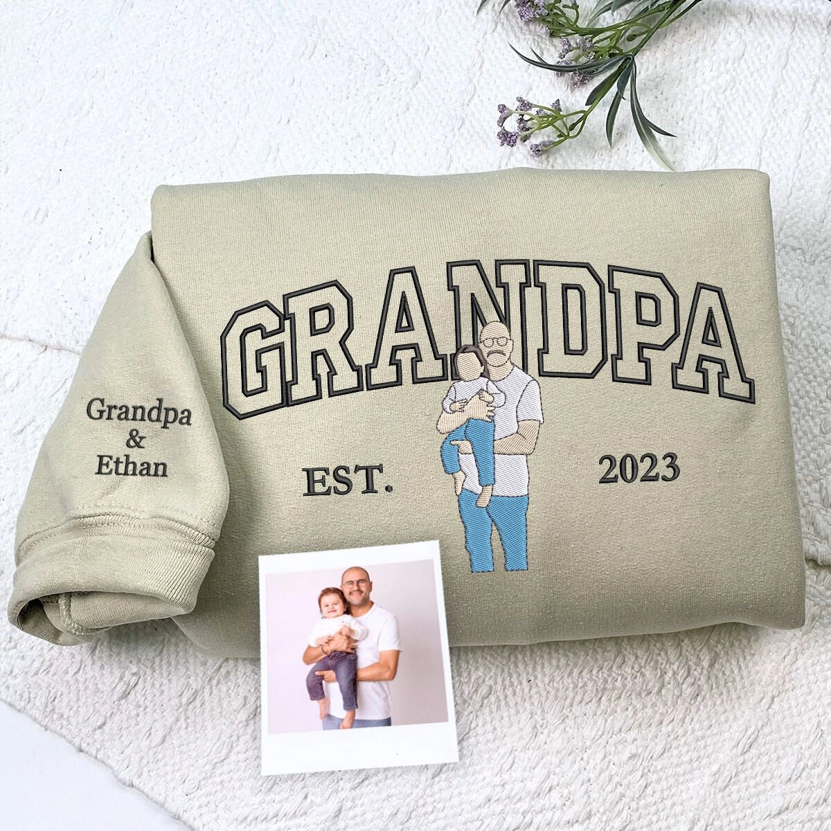 Custom Portrait Embroidered Grandpa Sweatshirt - Personalized Gift