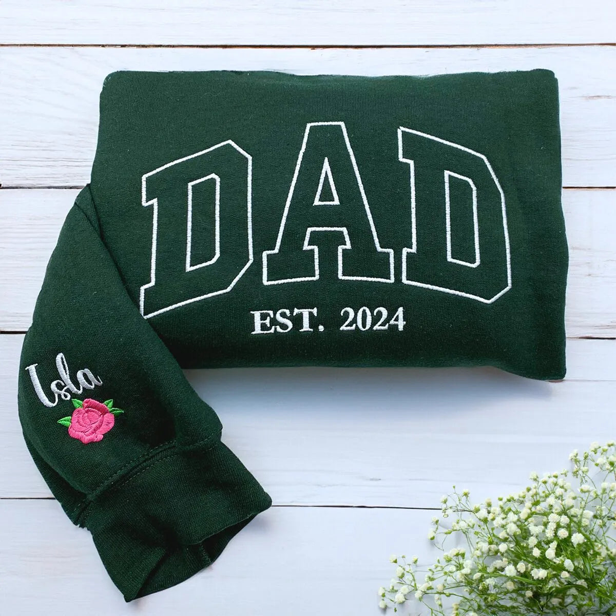Personalized Daddy EST Hoodie with Childs Name | Dad 2024 Crewneck