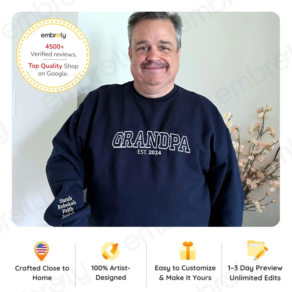 Personalized Daddy EST Hoodie with Childs Name | Dad 2024 Crewneck