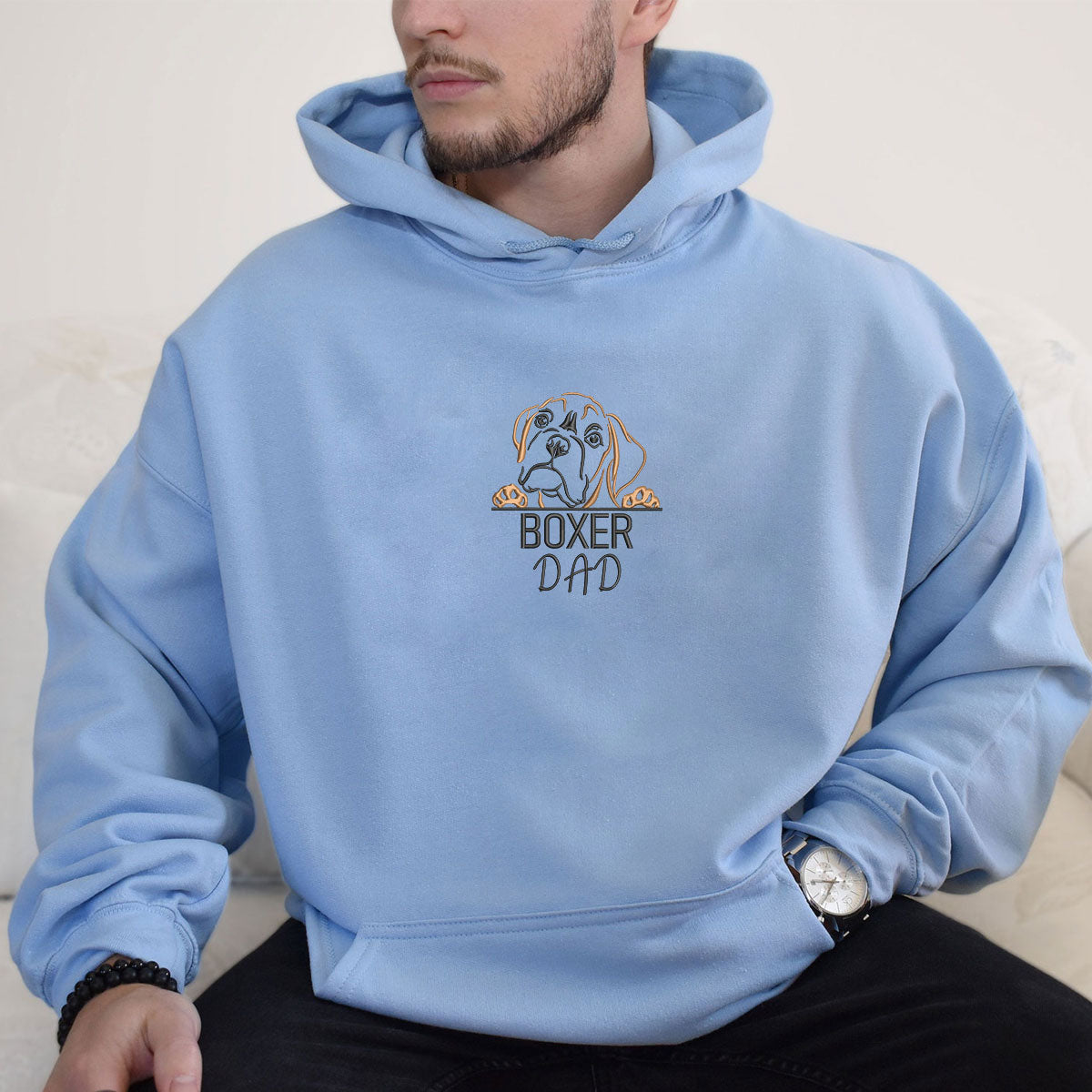 Embroidered Boxer Dog Dad Hoodie - Personalized Gift for Boxer Lovers