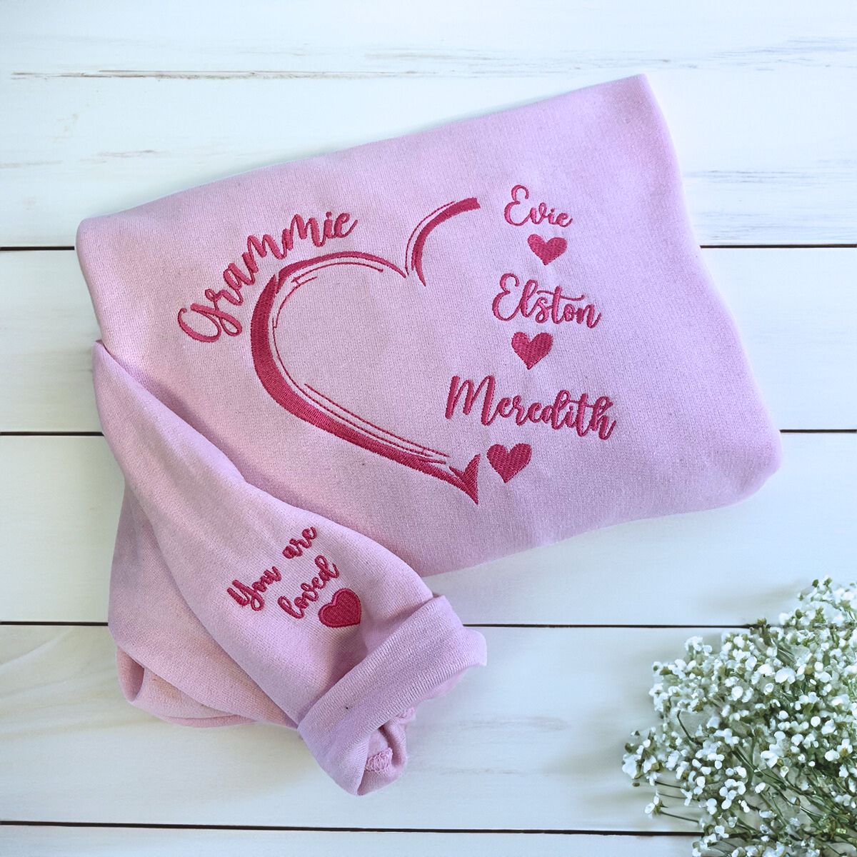 Personalized Family Heart Sweatshirt or Hoodie - Grandma Gift
