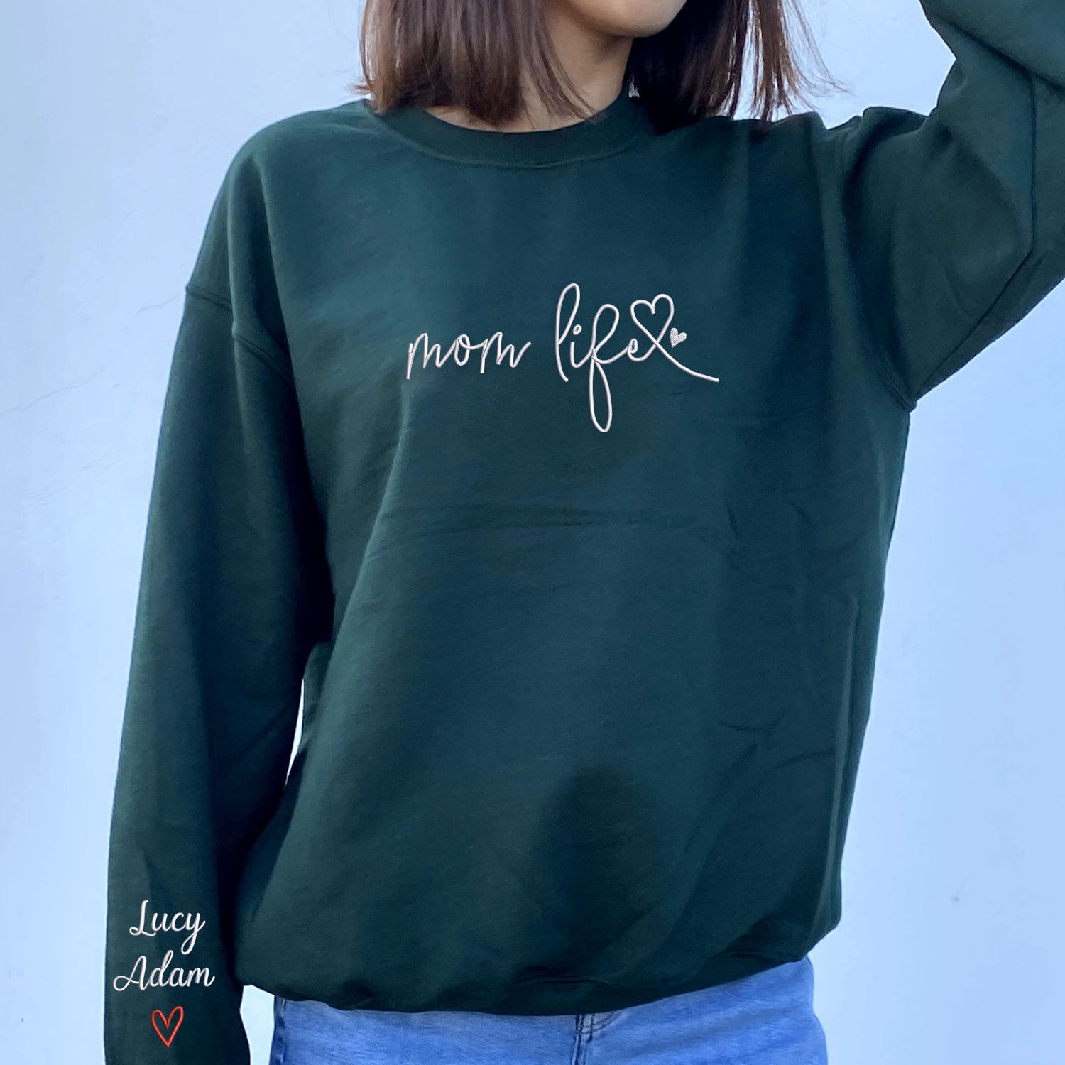 Mom Life Embroidered Sweatshirt or Hoodie in Various Colors – Custom Gift for Moms