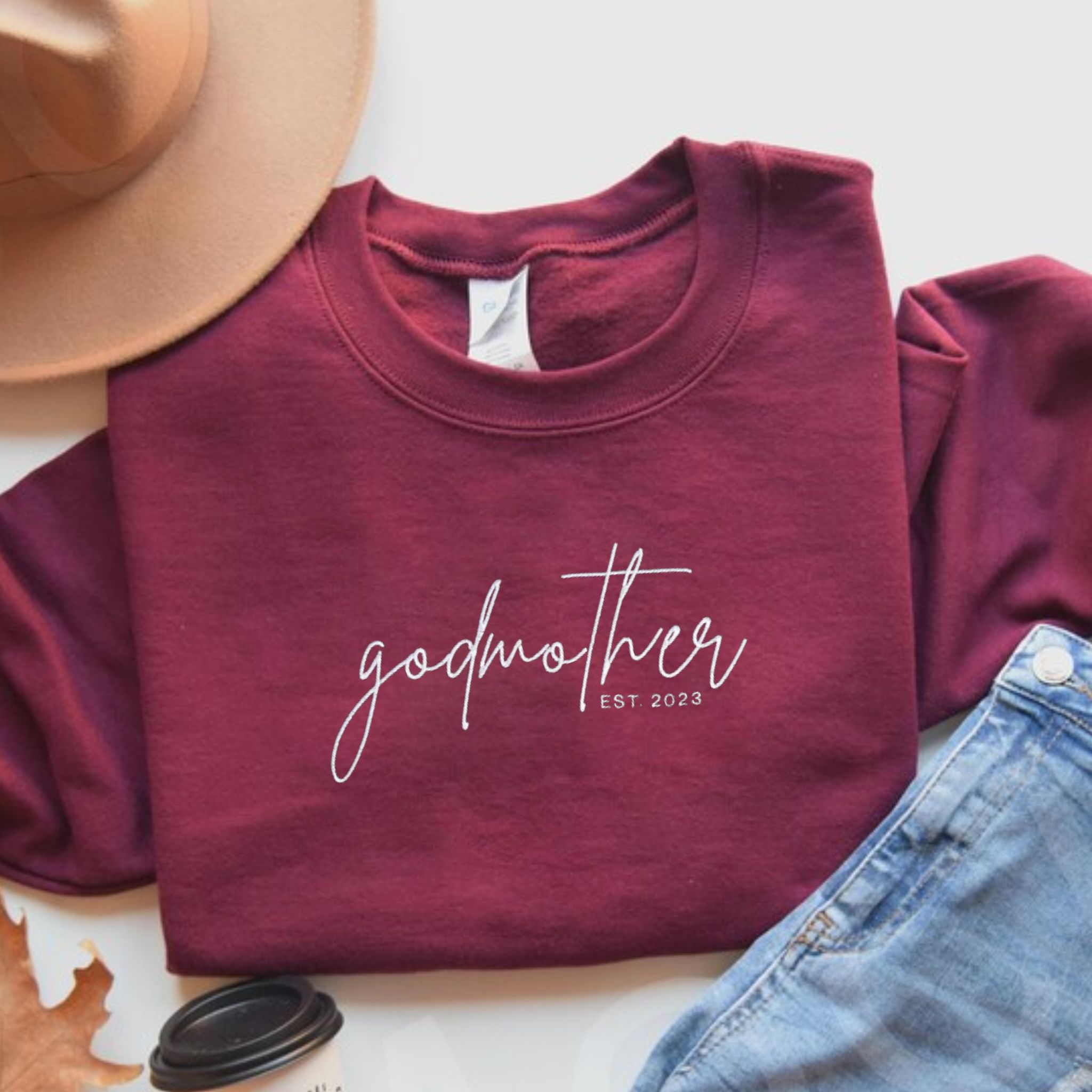 Personalized Embroidered God Parent Sweatshirt with Kids Names, EST Year - Unique Godparent Gift