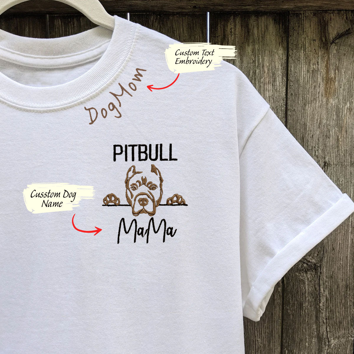 Personalized Pitbull Mom Embroidered Shirt, Dog Lover Gift