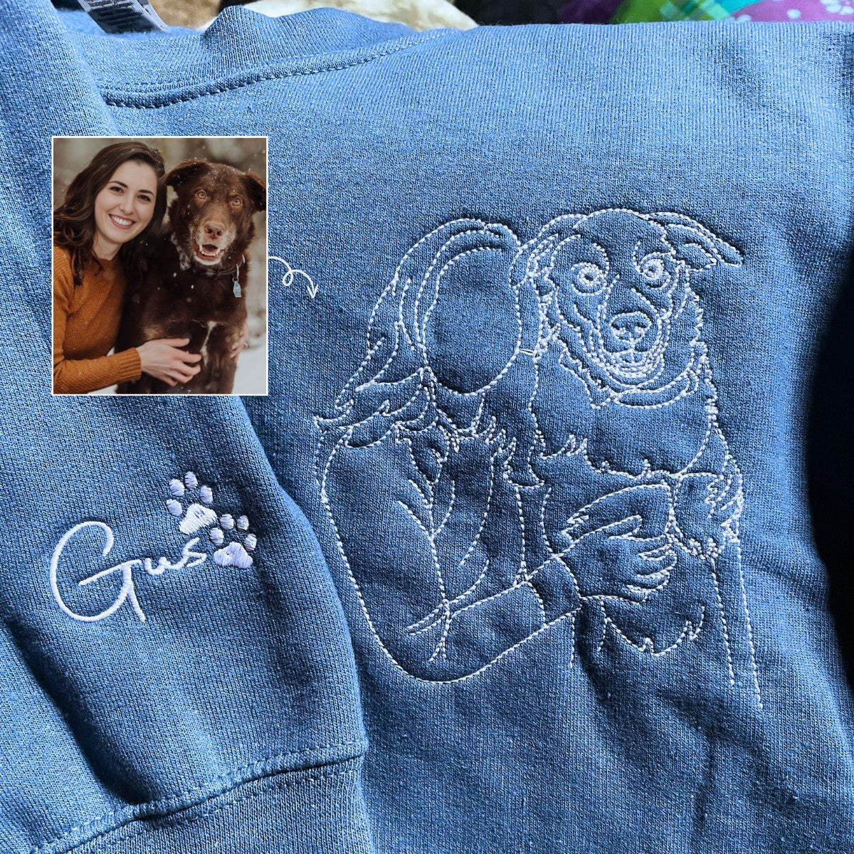 Personalized Pet Portrait Embroidered Hoodie with Multiple Animals