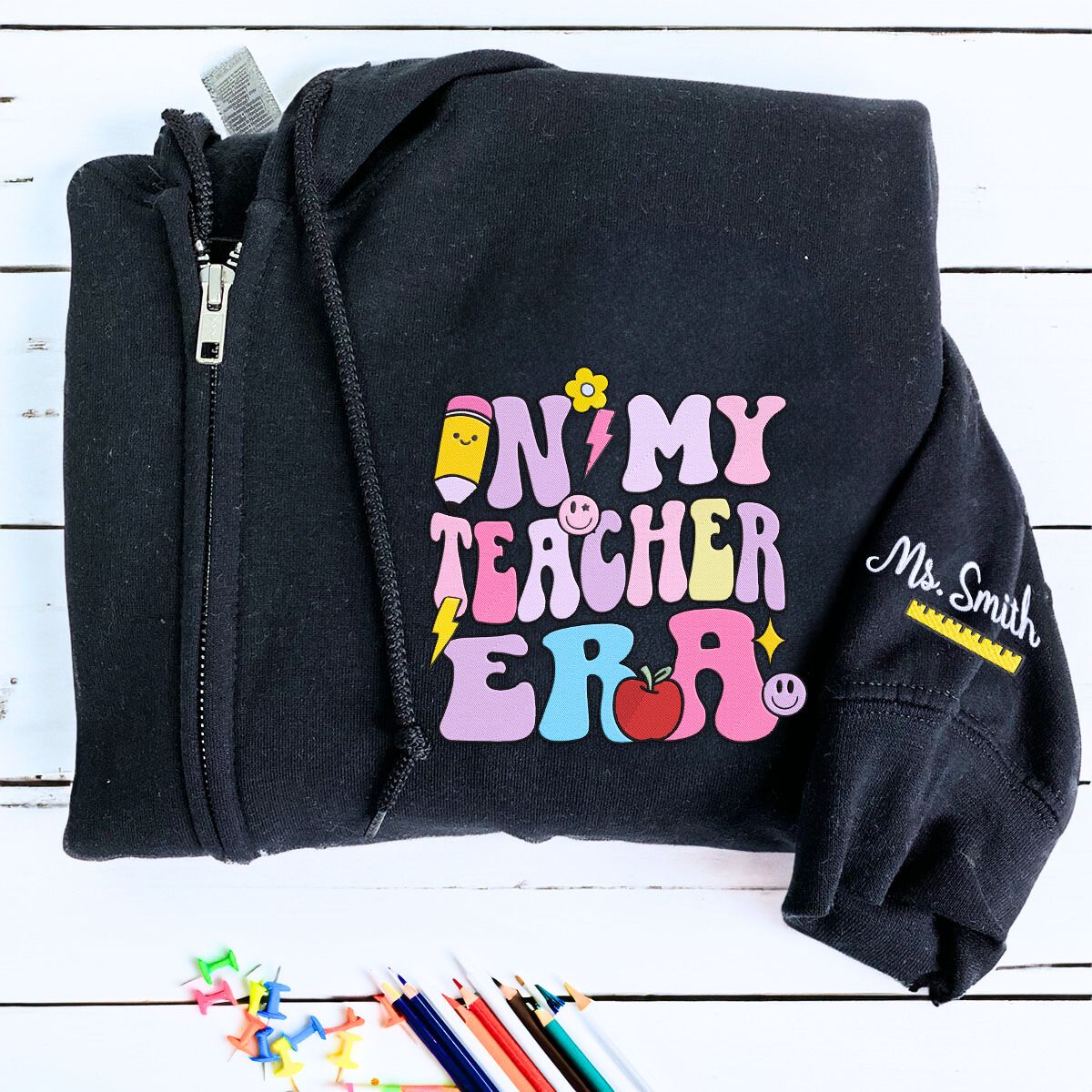 Personalized Teacher Era Embroidered Quarter Zip Sweatshirt