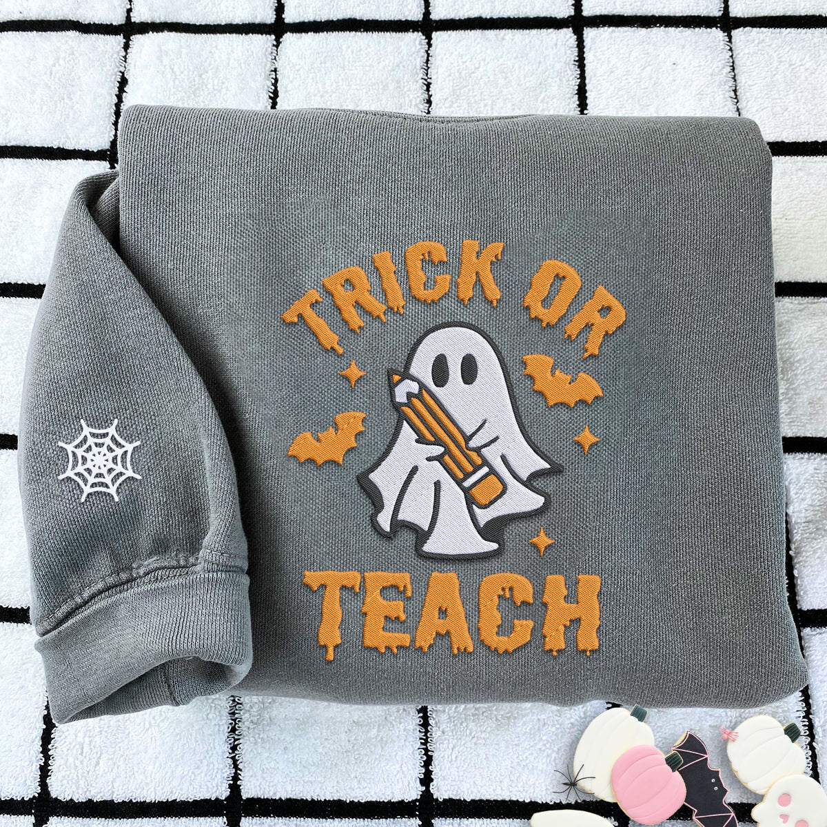 Embroly Halloween Trick or Teach Embroidered Sweatshirt