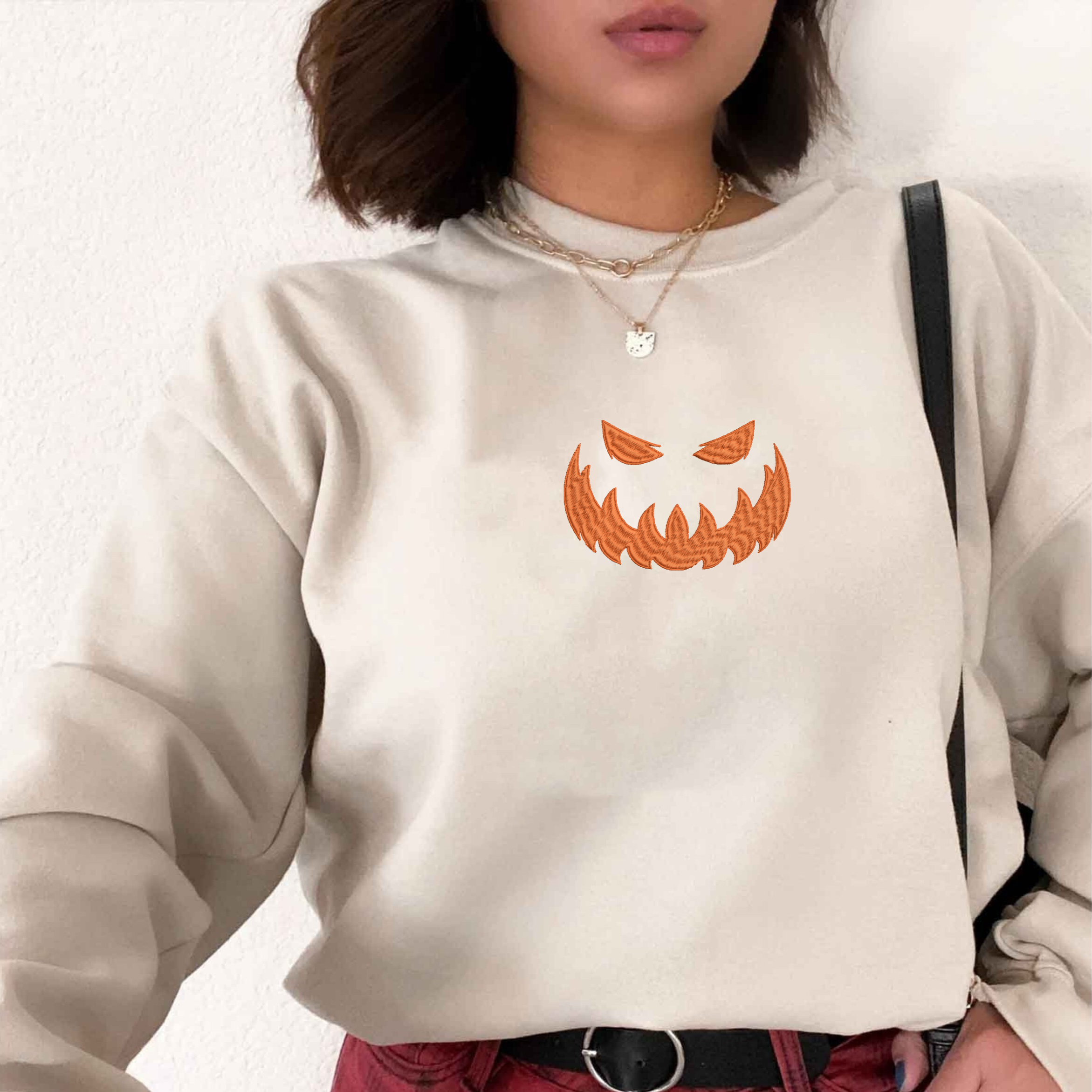 Spooky Jack OLantern Halloween Embroidered Sweatshirt & Hoodie