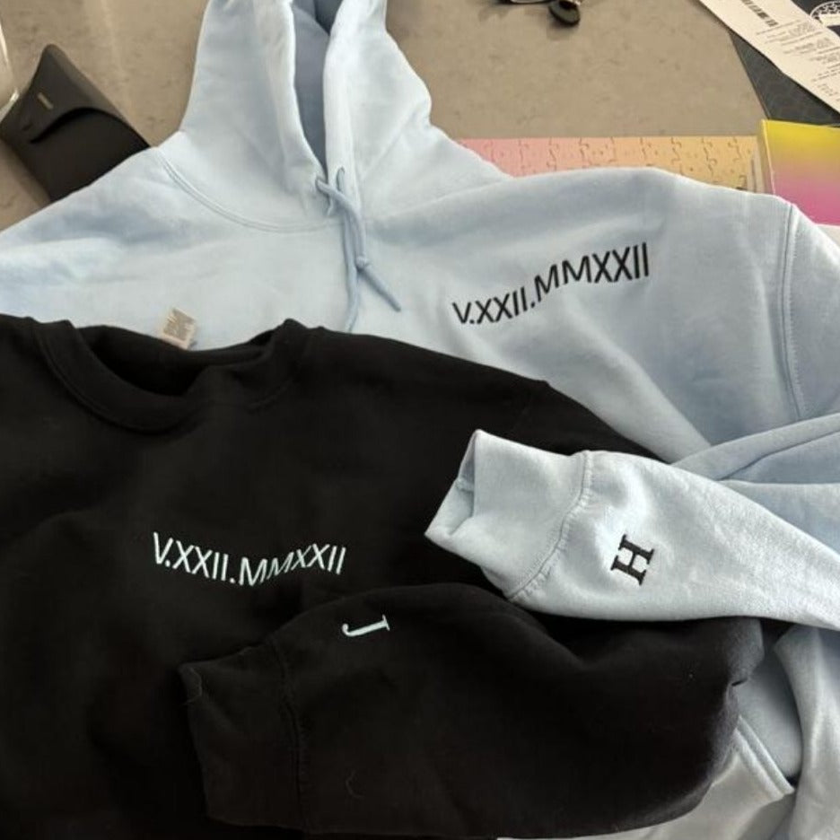 Personalized Roman Numeral Date Embroidered Sweatshirt - Premium Quality