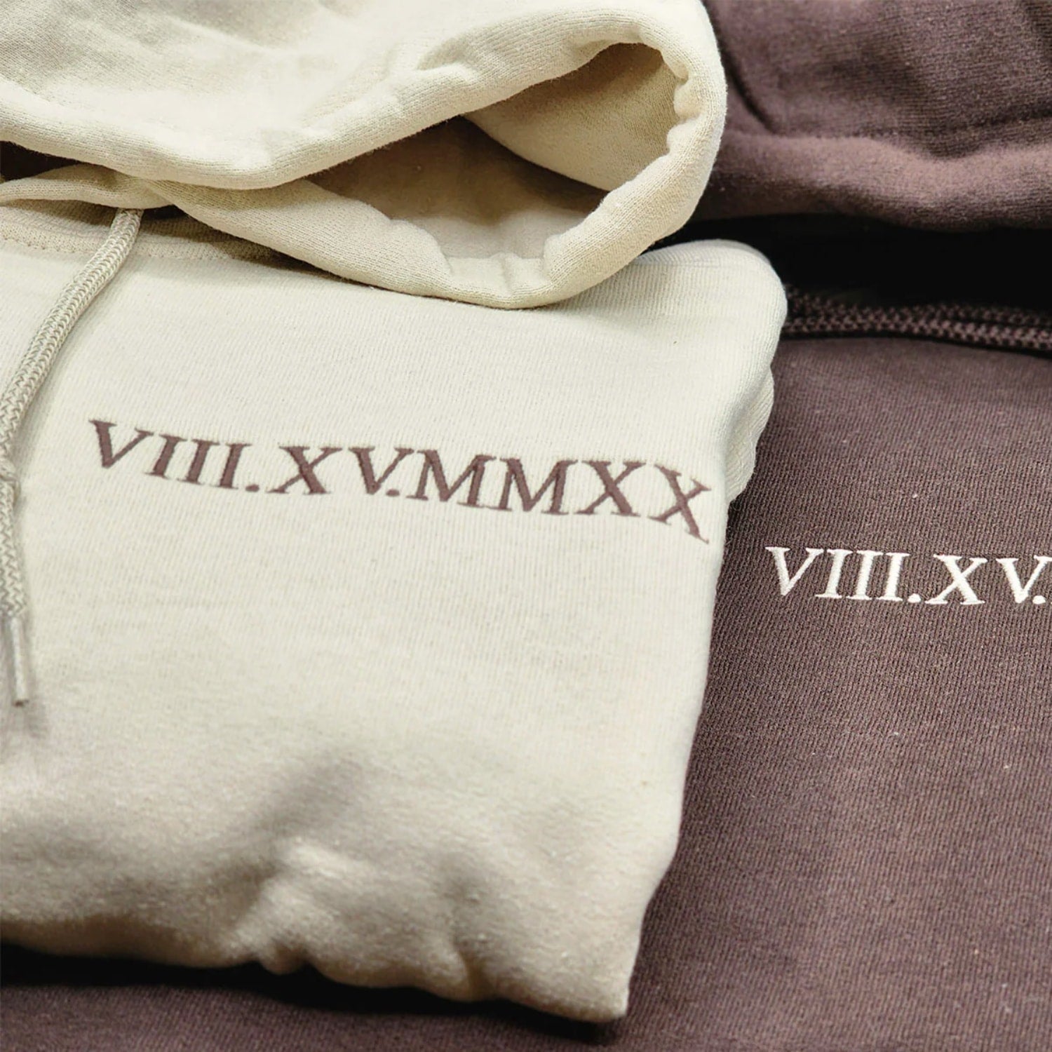 Roman Numerals Embroidered Matching Couple Hoodies Gift Set