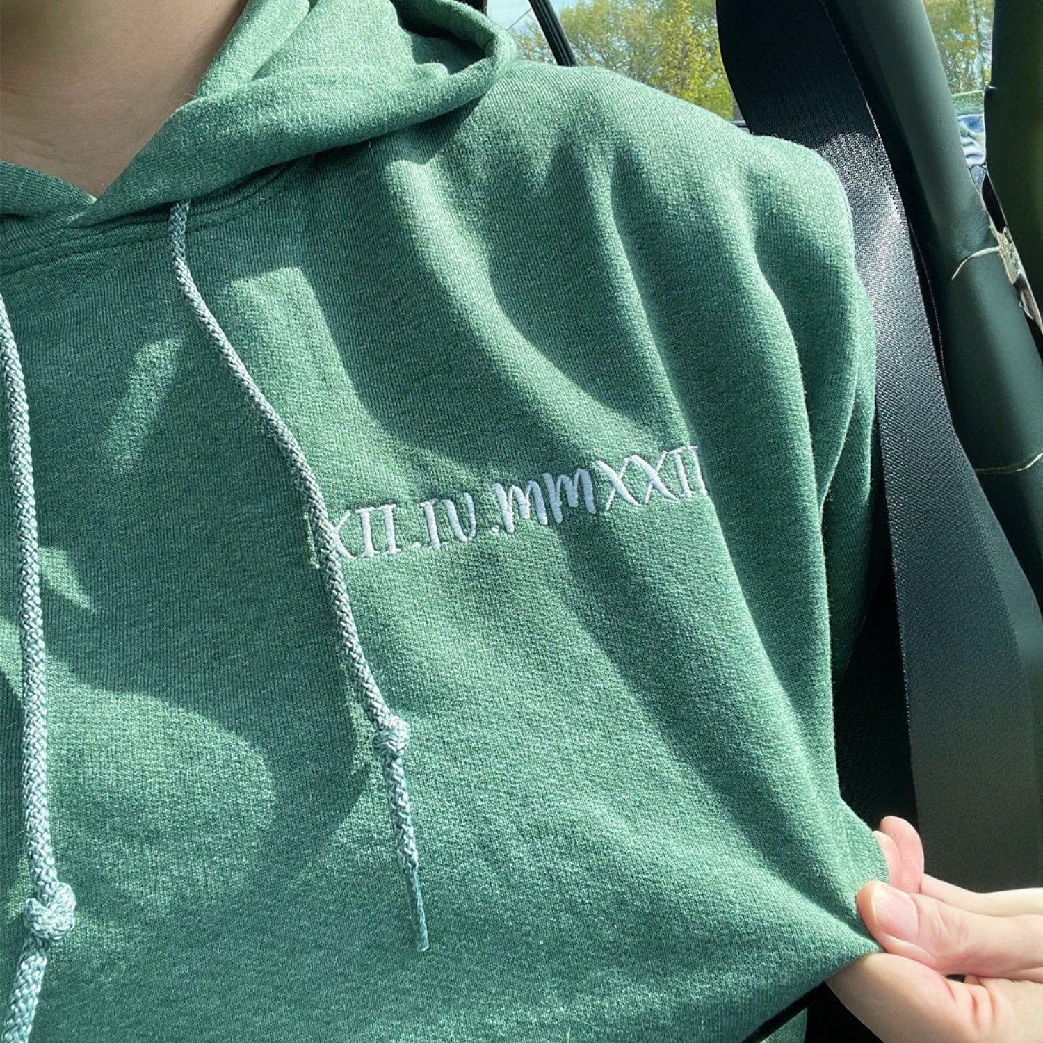 Roman Numerals Embroidered Matching Couple Hoodies Gift Set