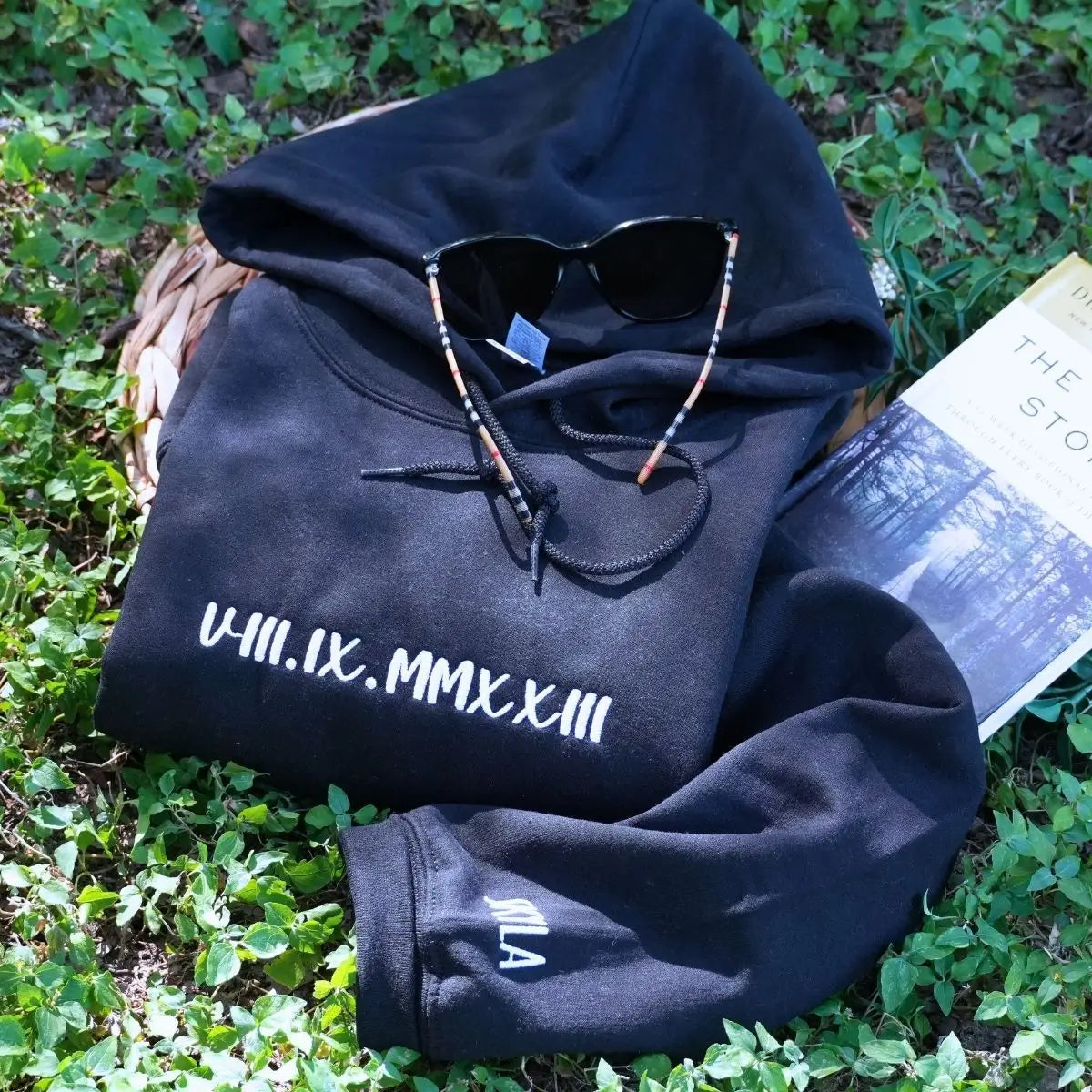 Roman Numerals Embroidered Matching Couple Hoodies Gift Set