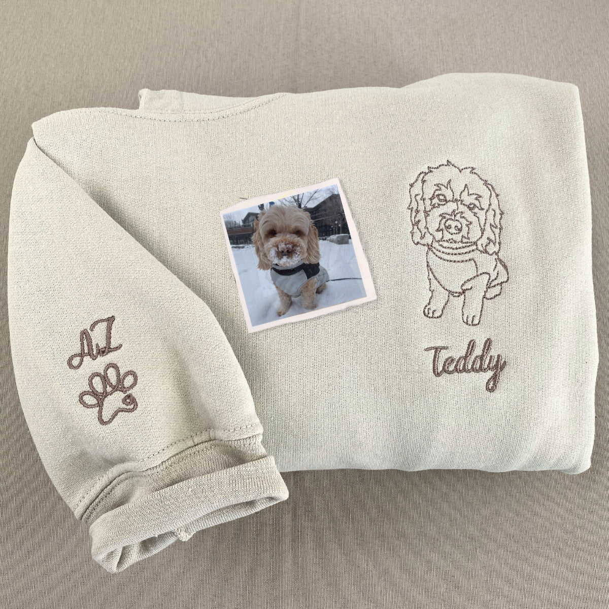Custom Pet Portrait Dog Dad Embroidered Sweatshirt | Personalized Name Sleeve