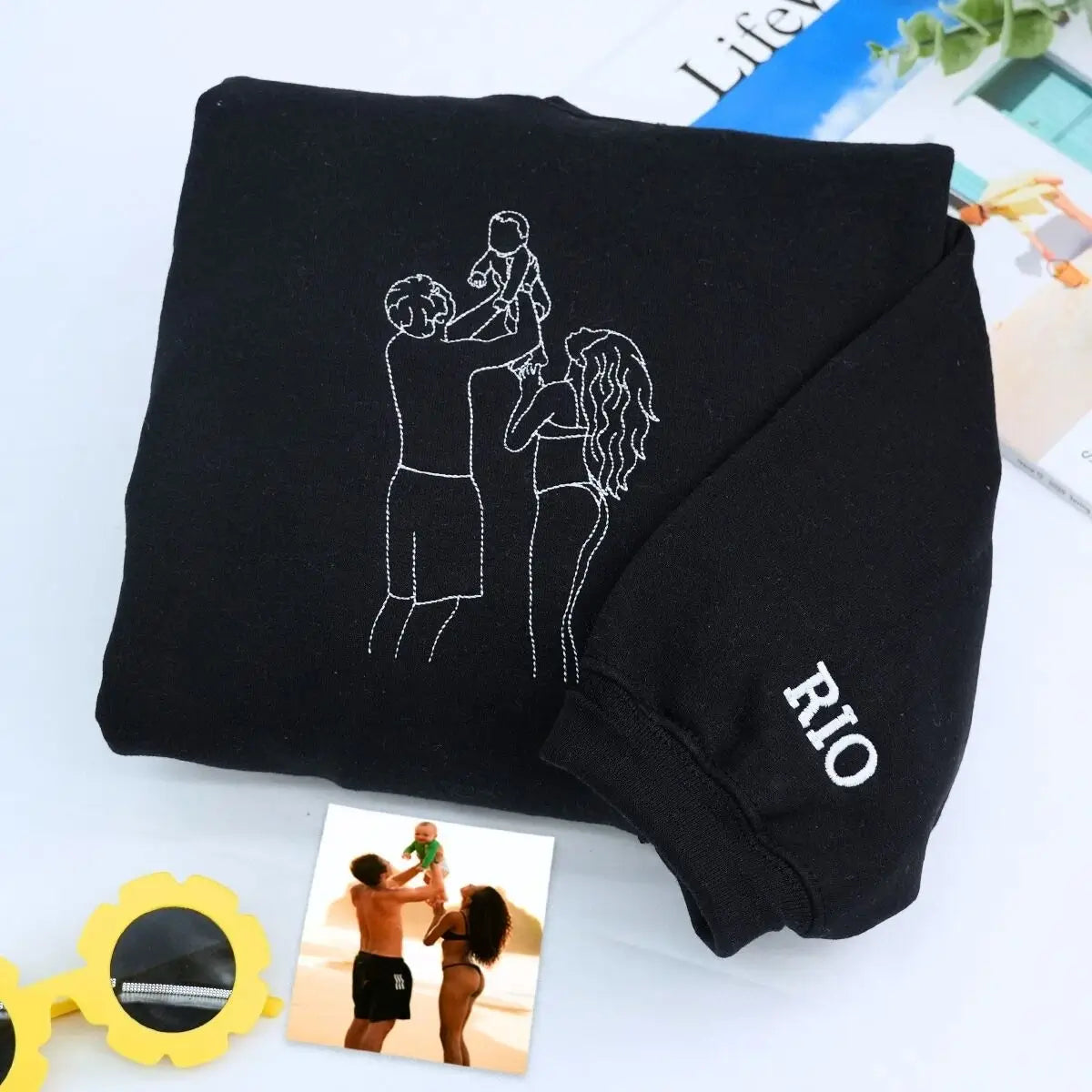 Custom Embroidered Family Portrait Hoodie - Personalized Keepsake